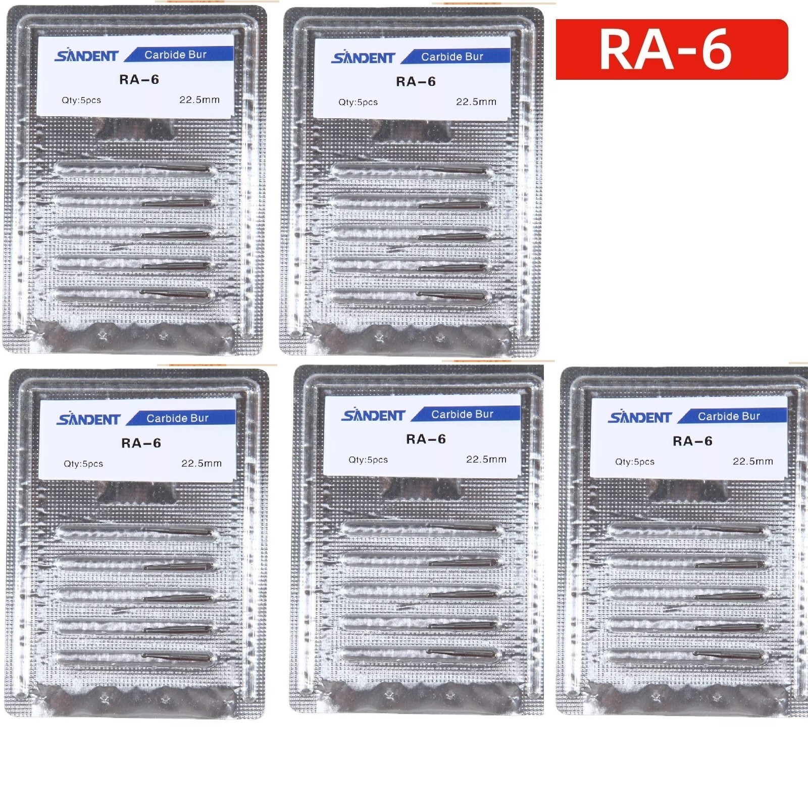 25 Pcs/5 Pack Dental 22.5mm Round Carbide Bur Slow Speed Latch Type RA6 Burs USA