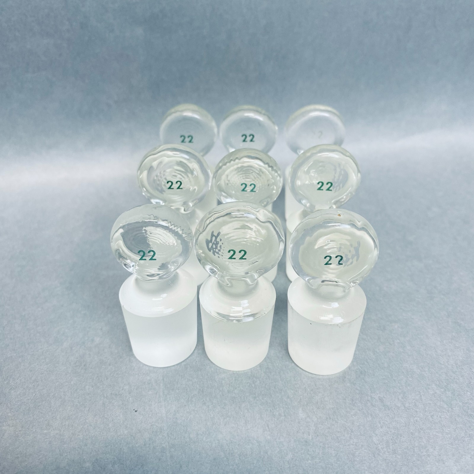 Chemglass Pennyhead Stopper #22 Solid Flask Length Lot of 9 Stoppers
