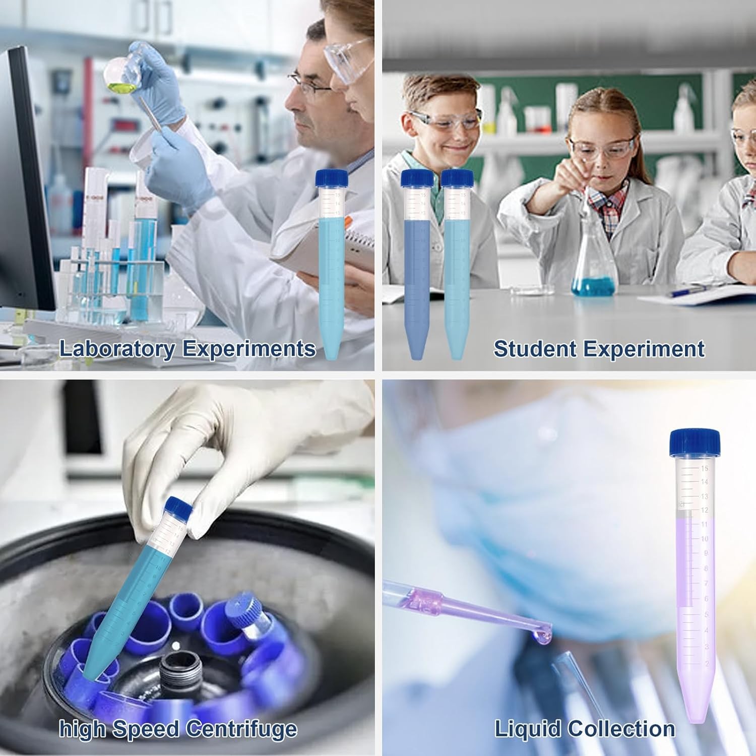 10Pcs Conical Centrifuge Tubes 15mL,Plastic Test Tubes with Screw Caps, Polyprop