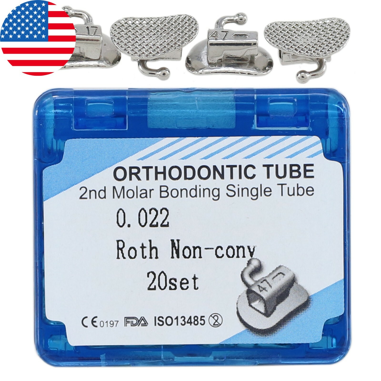 USA Dental Orthodontic Buccal Tubes MBT Roth 022 1st 2nd Molar Bondable Single