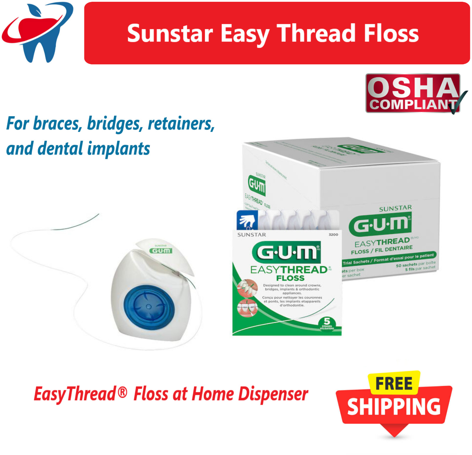 Dental Ortho Sunstar GUM EasyThread Floss Office Dispenser