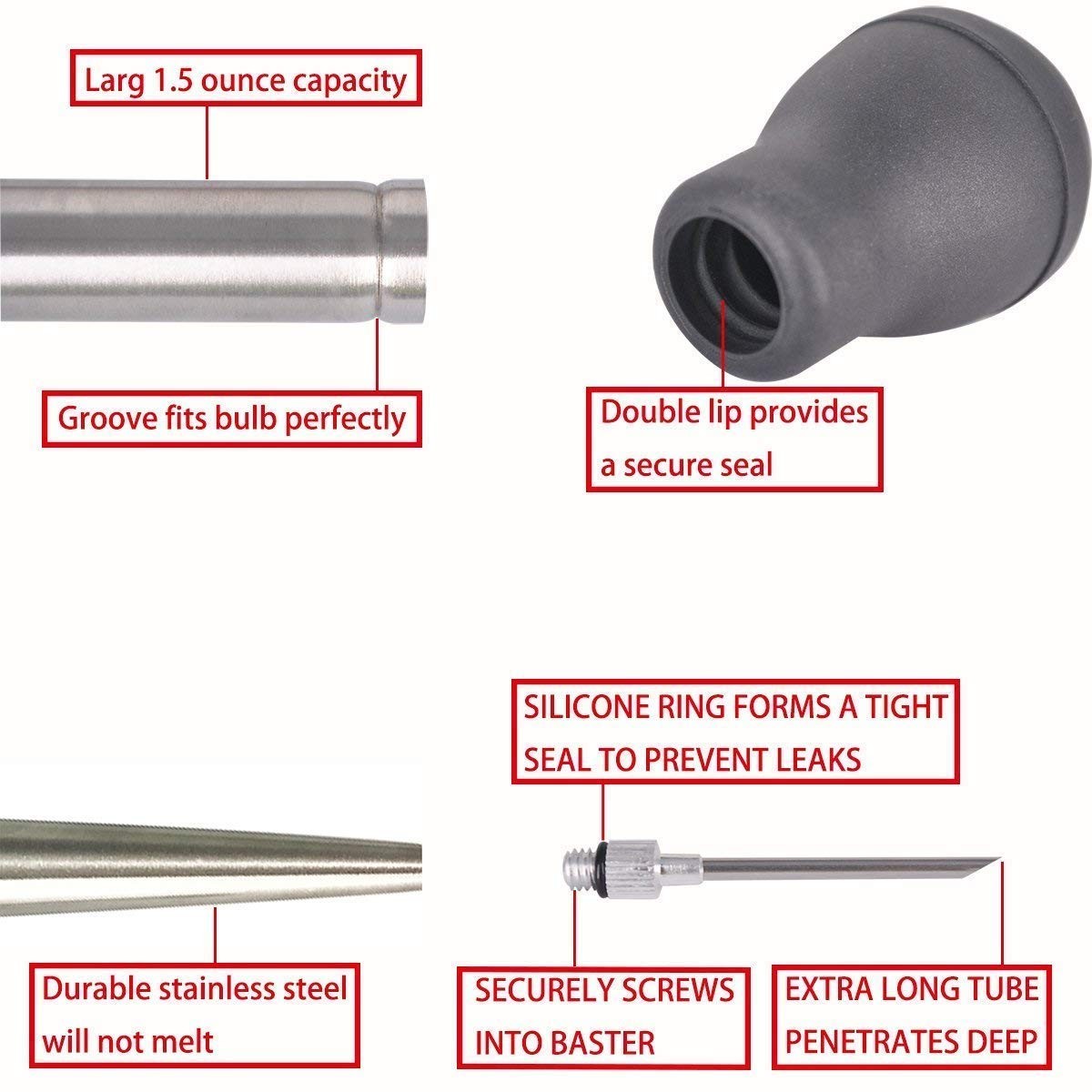 Home Servz 304 Stainless Steel Turkey Baster Syringe 27*6*6CM, Black,silver