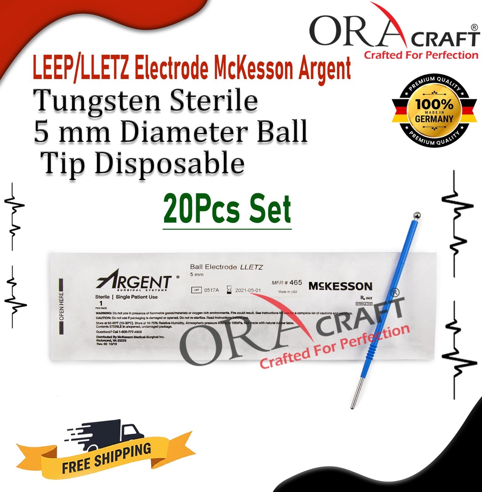 LEEP/LLETZ Electrode McKesson Argent Tungsten Sterile 5 mm Ball Tip Disposible