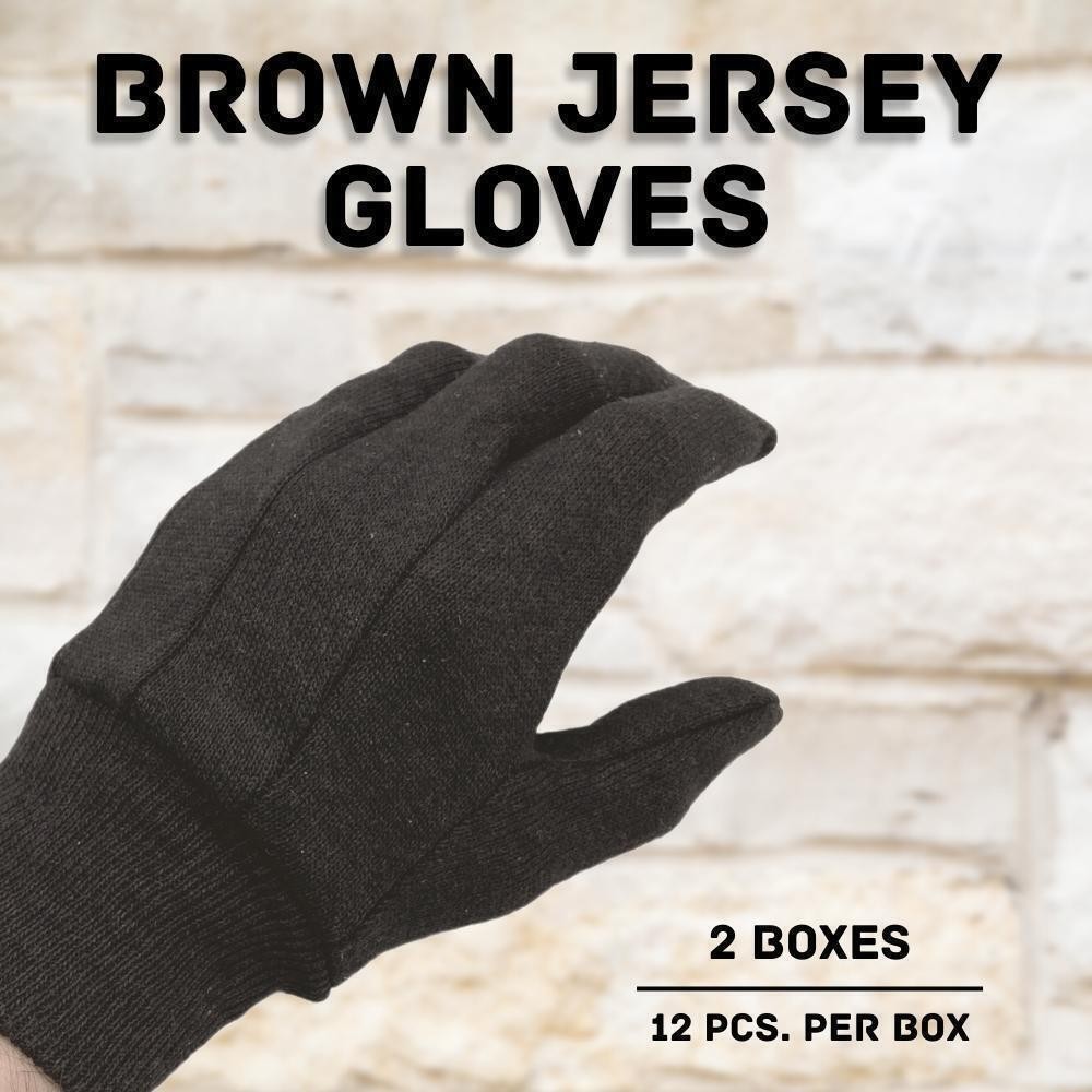 12-24 Brown Jersey Polyester Cotton Industrial Work Non-Disposable Gloves