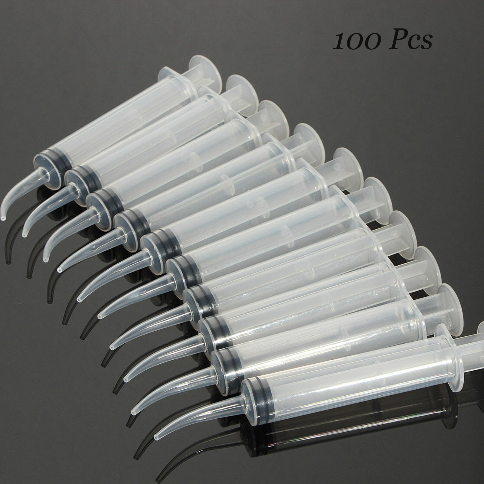 100 Pcs Dental 12ml Plastic Disposable Irrigation Syringe Curved Tip Instruments