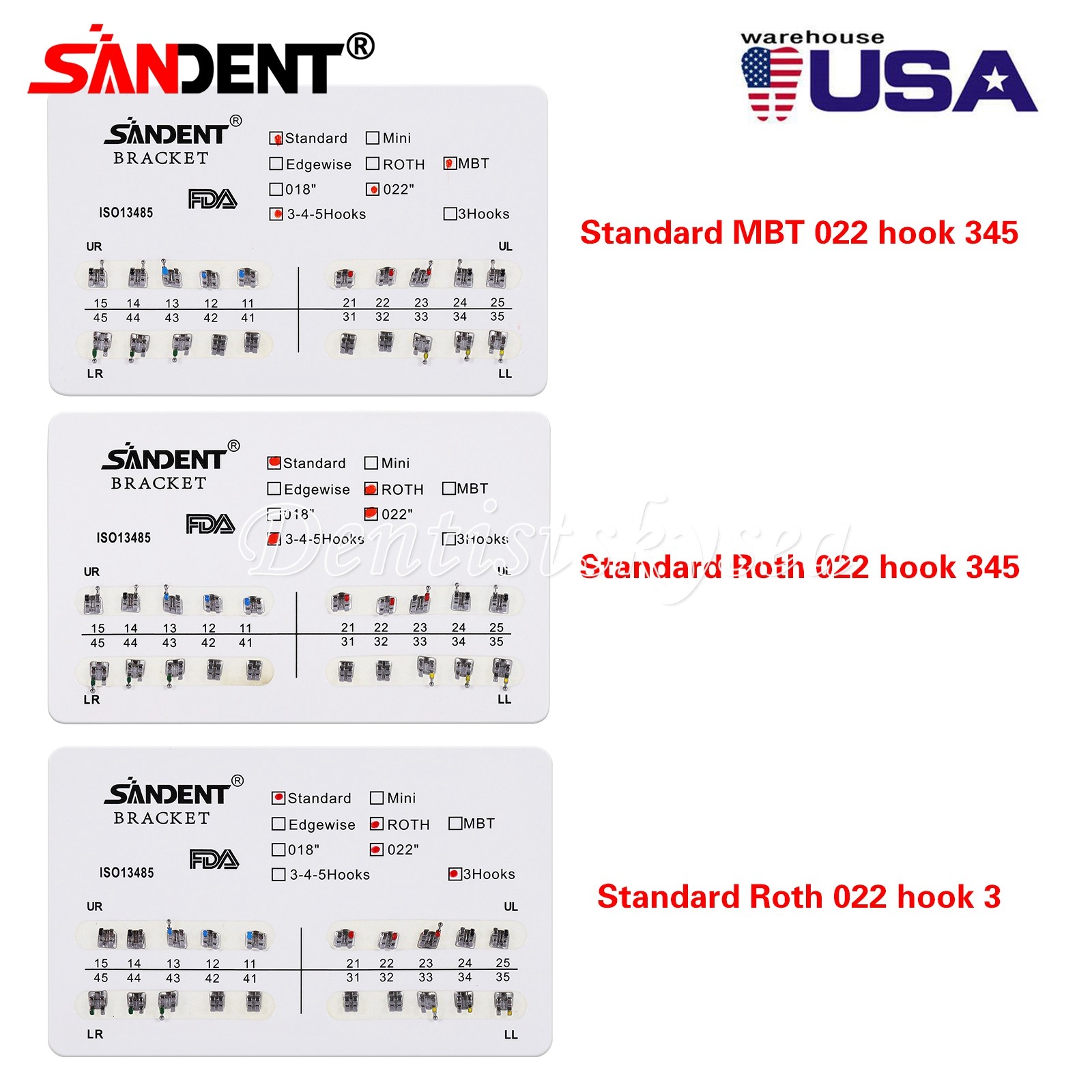 10-100Packs Ortho Metal Bracket Braces Standard Roth/MBT 022 3/345 Hooks ZX
