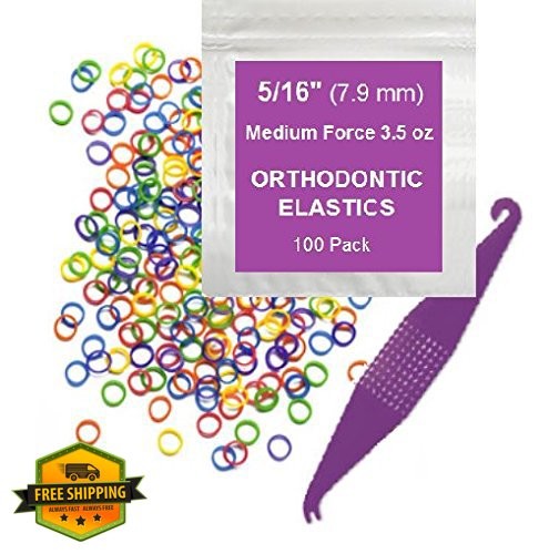 Orthodontic Rubber Bands Braces 5/16 Medium Force 3.5oz Neon 100 Pack Elastics