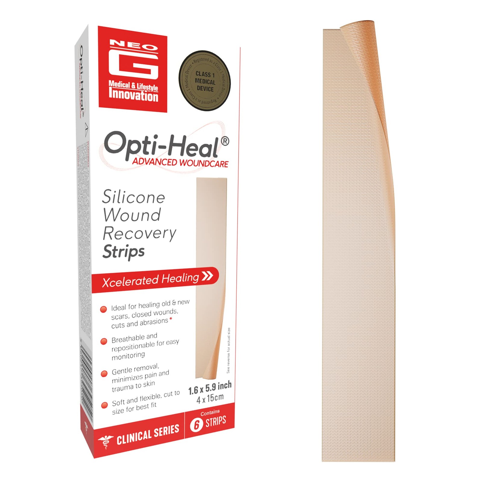 Neo-G Neo G Opti-Heal Wound Recovery Silicone Scar Strips For Surgical Scars C
