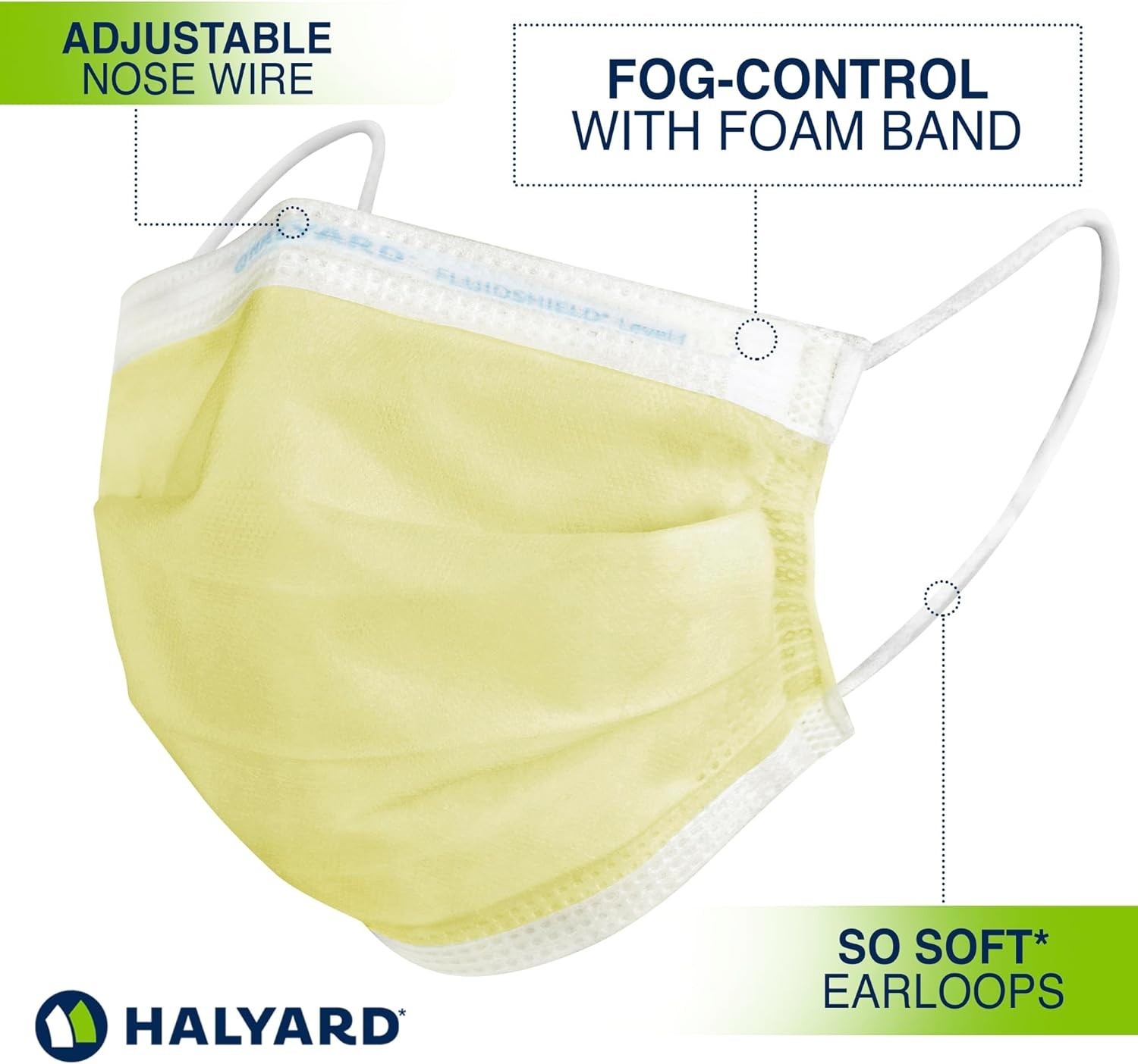 FLUIDSHIELD Level 1 Disposable Procedure Mask, With SO SOFT Lining, Yellow, B…