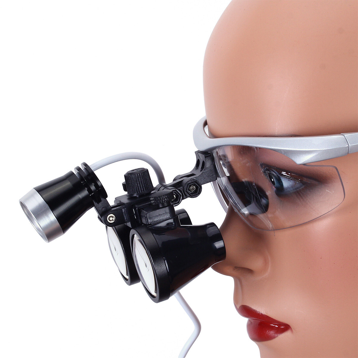 Dental Magnifier Medical Binocular Loupes 3.5X Black+ LED Head Light Lamp Silver