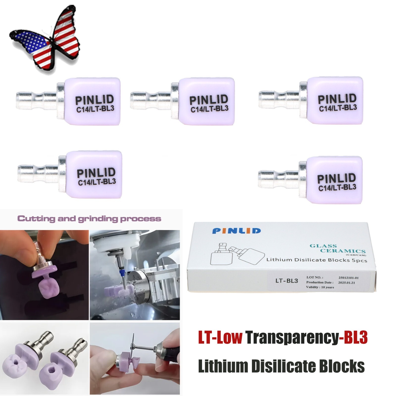 US 5pcs/Box Lithium Disilicate Blocks Dental Lab C14 LT Glass Ceramic CAD/CAM