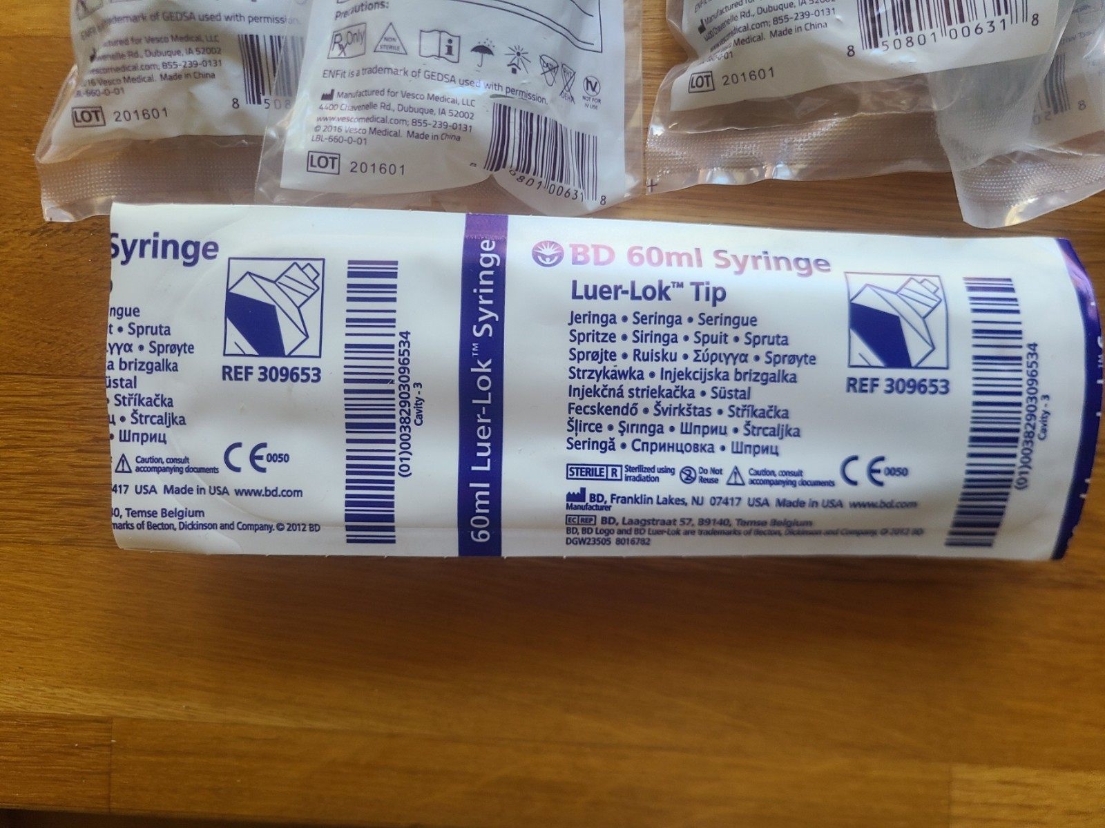 Vesco Medical 60mL ENFit Tip Syringes- Pack of 5 and 1 BD 60ml