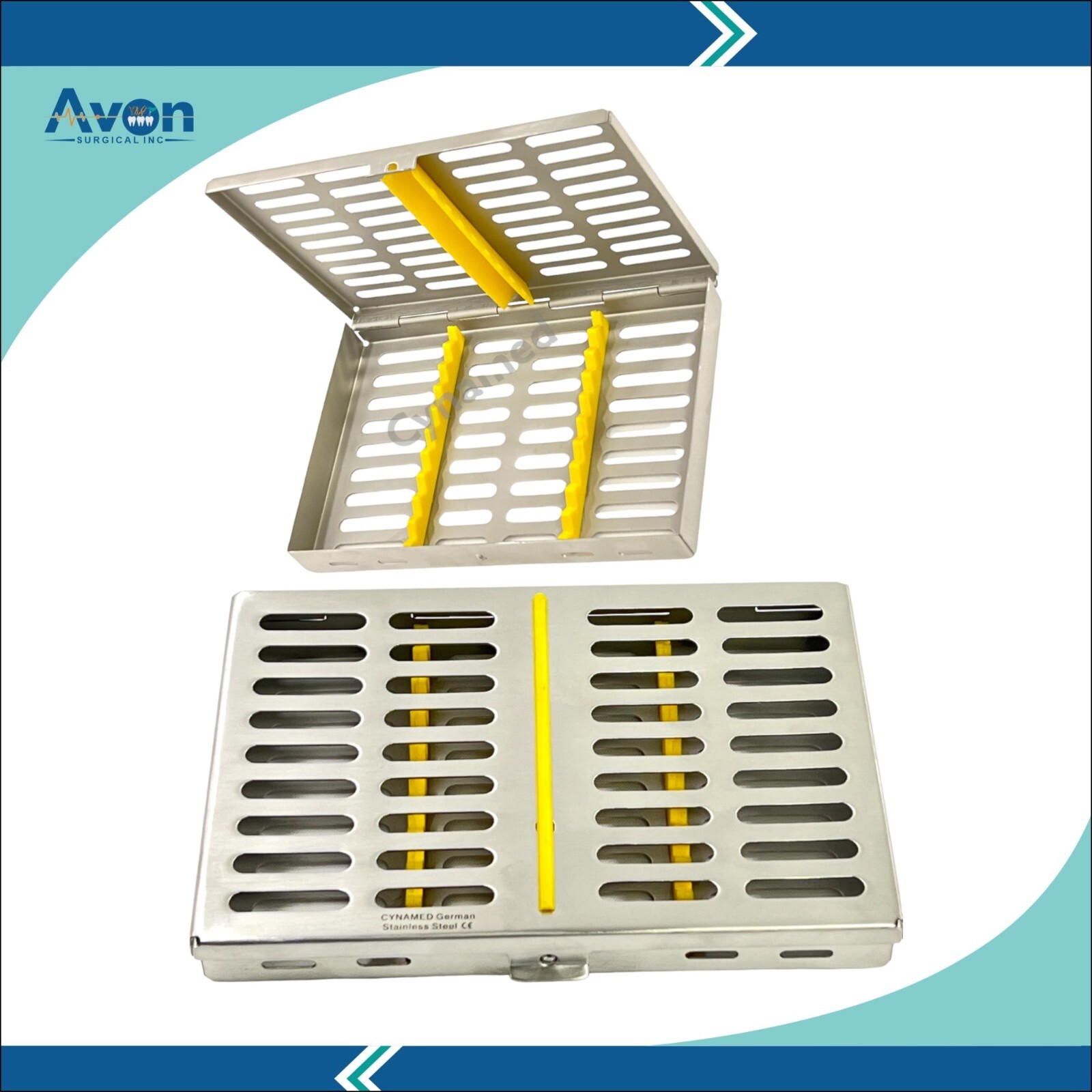 Set of 2 Sterilization Cassettes w/ Silicone Inserts 7″L x 5.5″W x 1.25″H