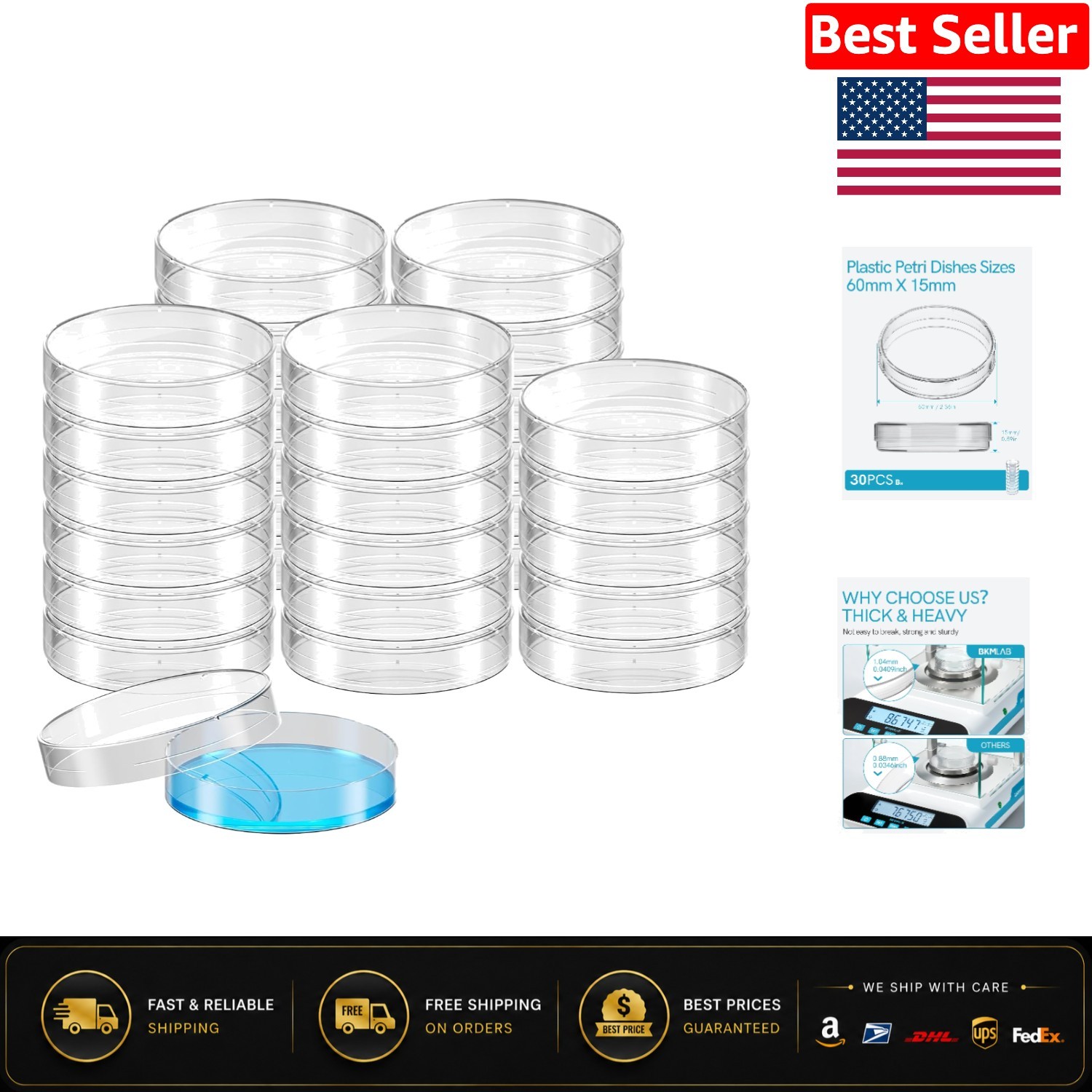 Thickened Sterile Petri Dish Set – 30 Pack 60x15mm for Mycology & Experiments
