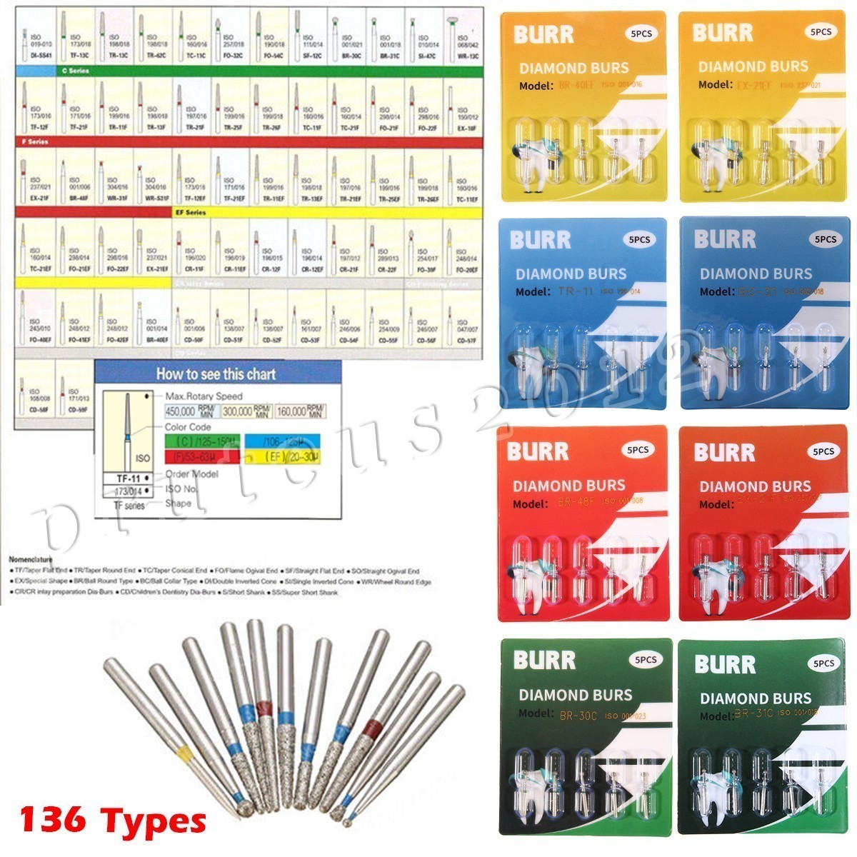 Dental FG Diamond Burs Fit For High Speed Handpiece Friction Grip 1.6mm 5pc/pack