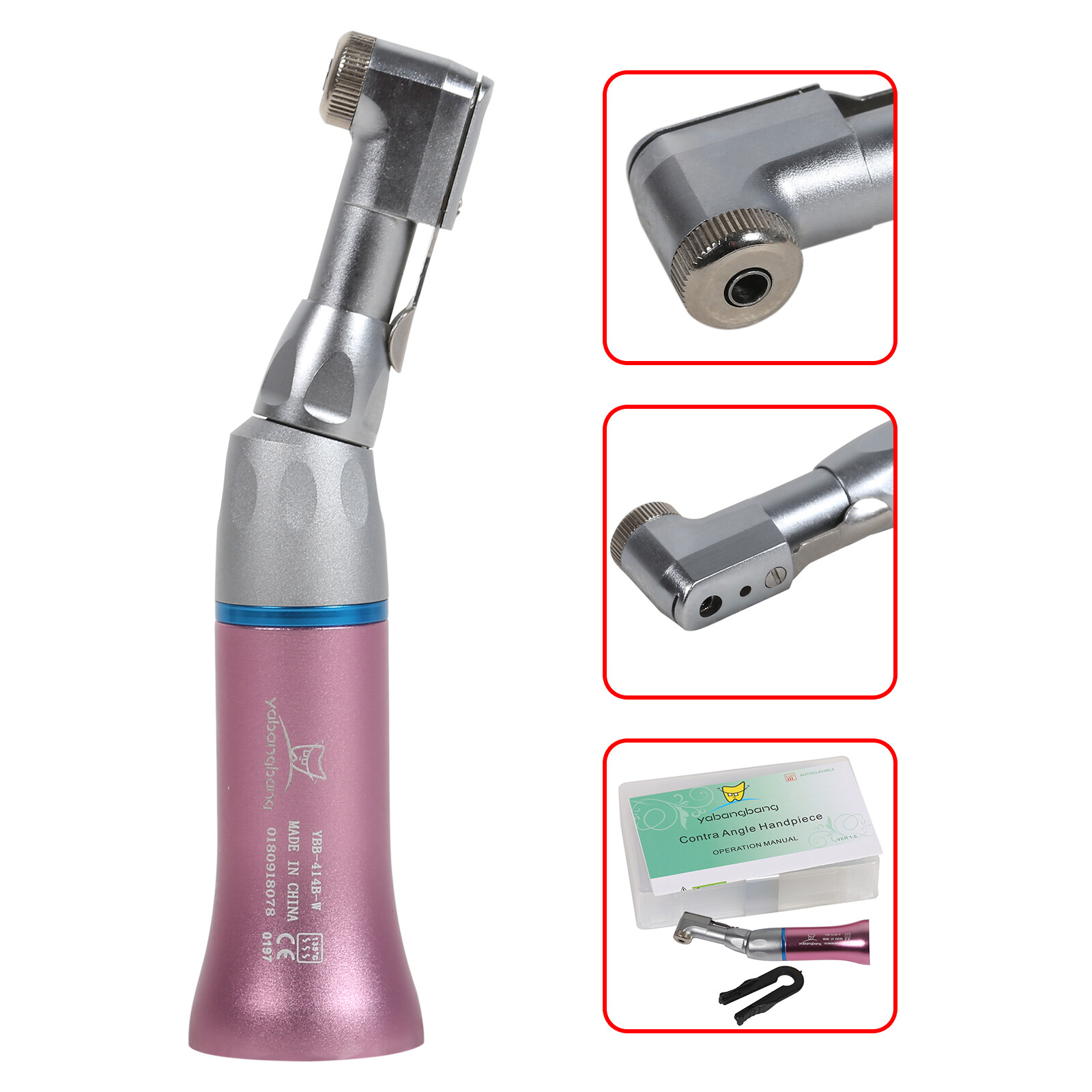 Yabangbang Dental Low Speed Handpiece Straight Contra Angle Air Motor Pink EP4