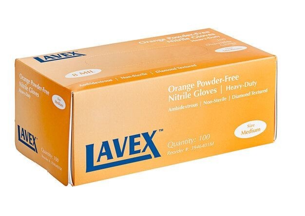 Lavex Pro Orange Heavy-Duty Nitrile Gloves — 8 Mil, Powder-Free Diamond-Textured