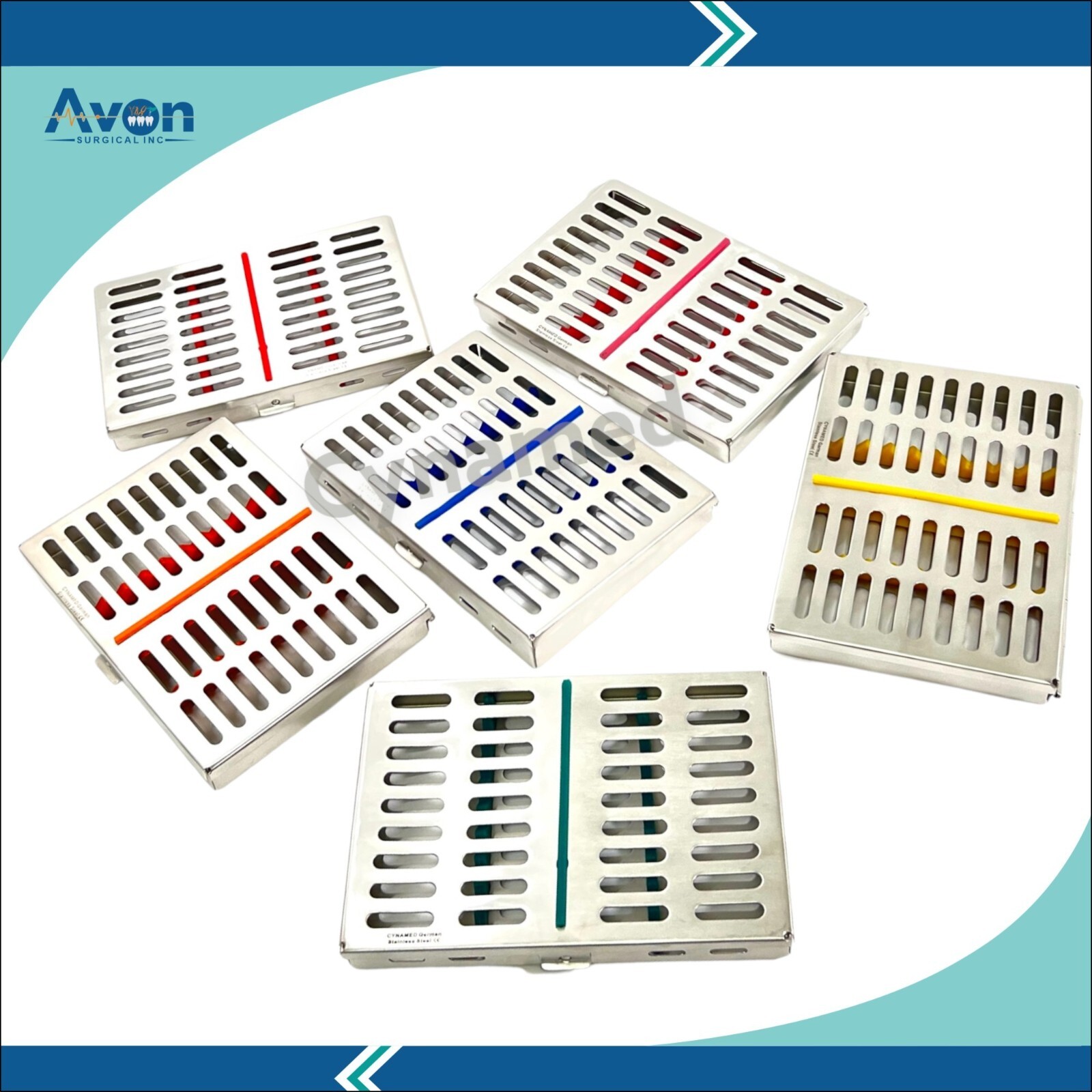 Set of 2 Sterilization Cassettes w/ Silicone Inserts 7″L x 5.5″W x 1.25″H