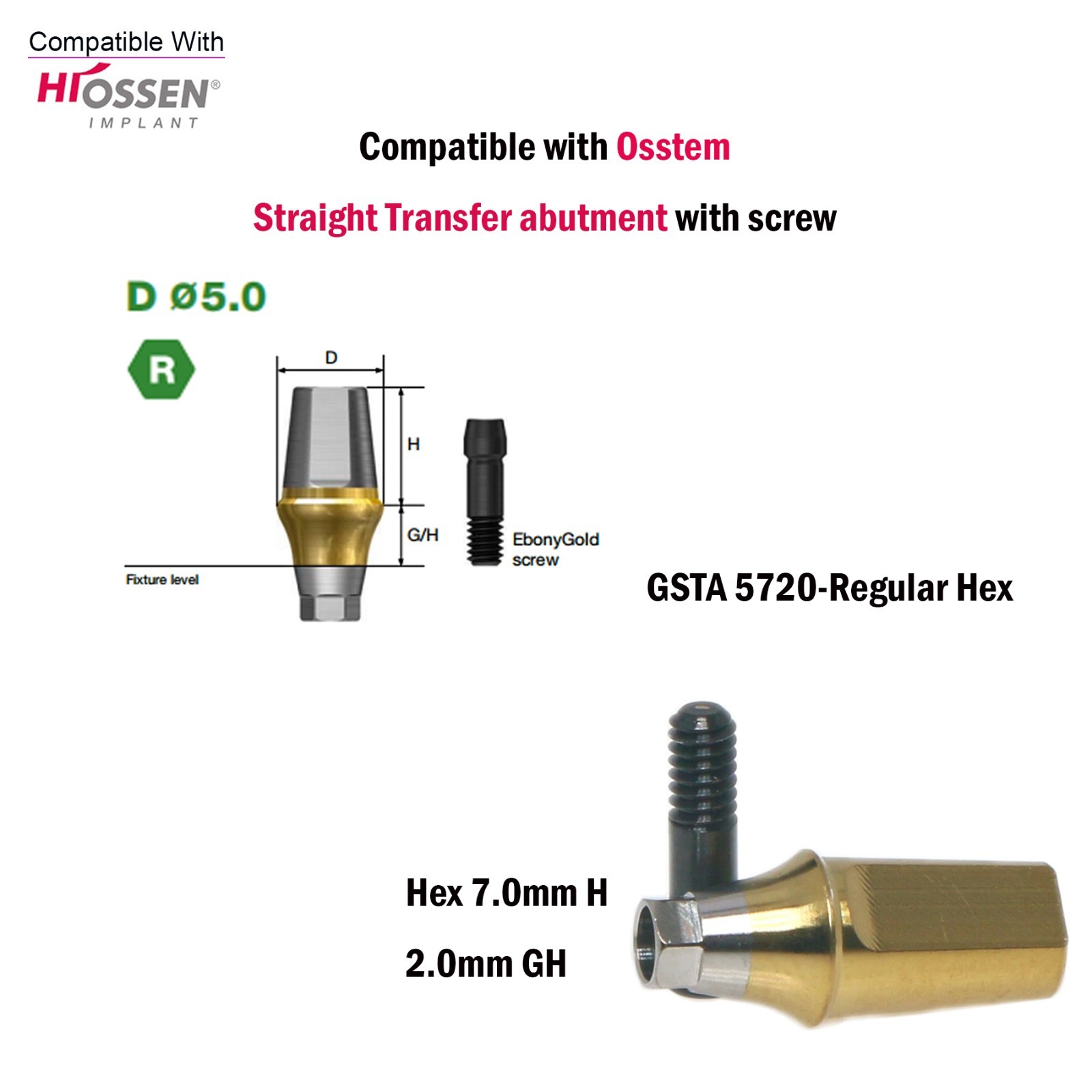 US Dental Straight Transfer Abutment Mini/Regular 1-6.0mm for Osstem Hiossen TS