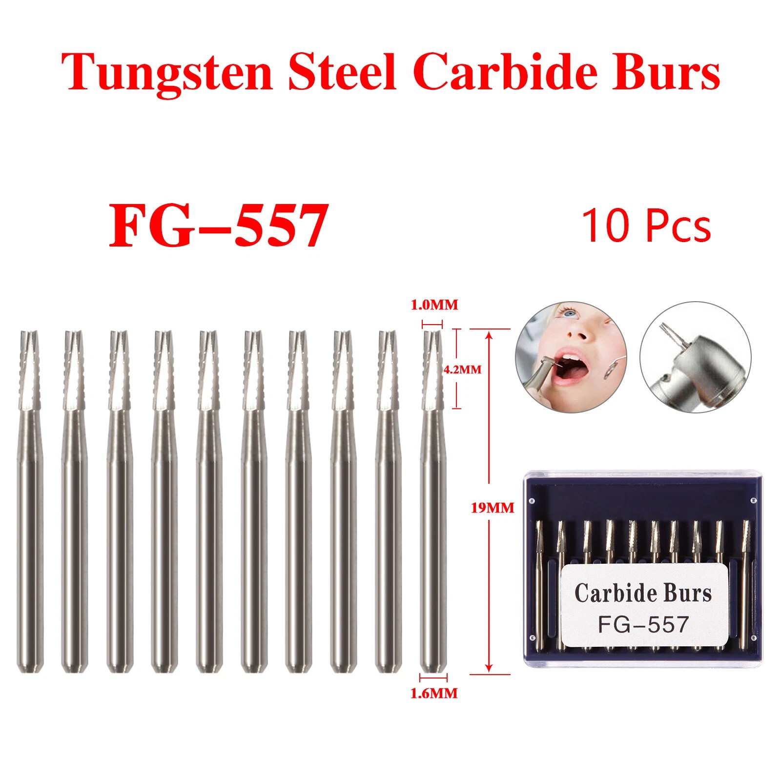 10-100PCS Dental Tungsten Carbide Steel Burs FG-557 for High Speed Handpiece