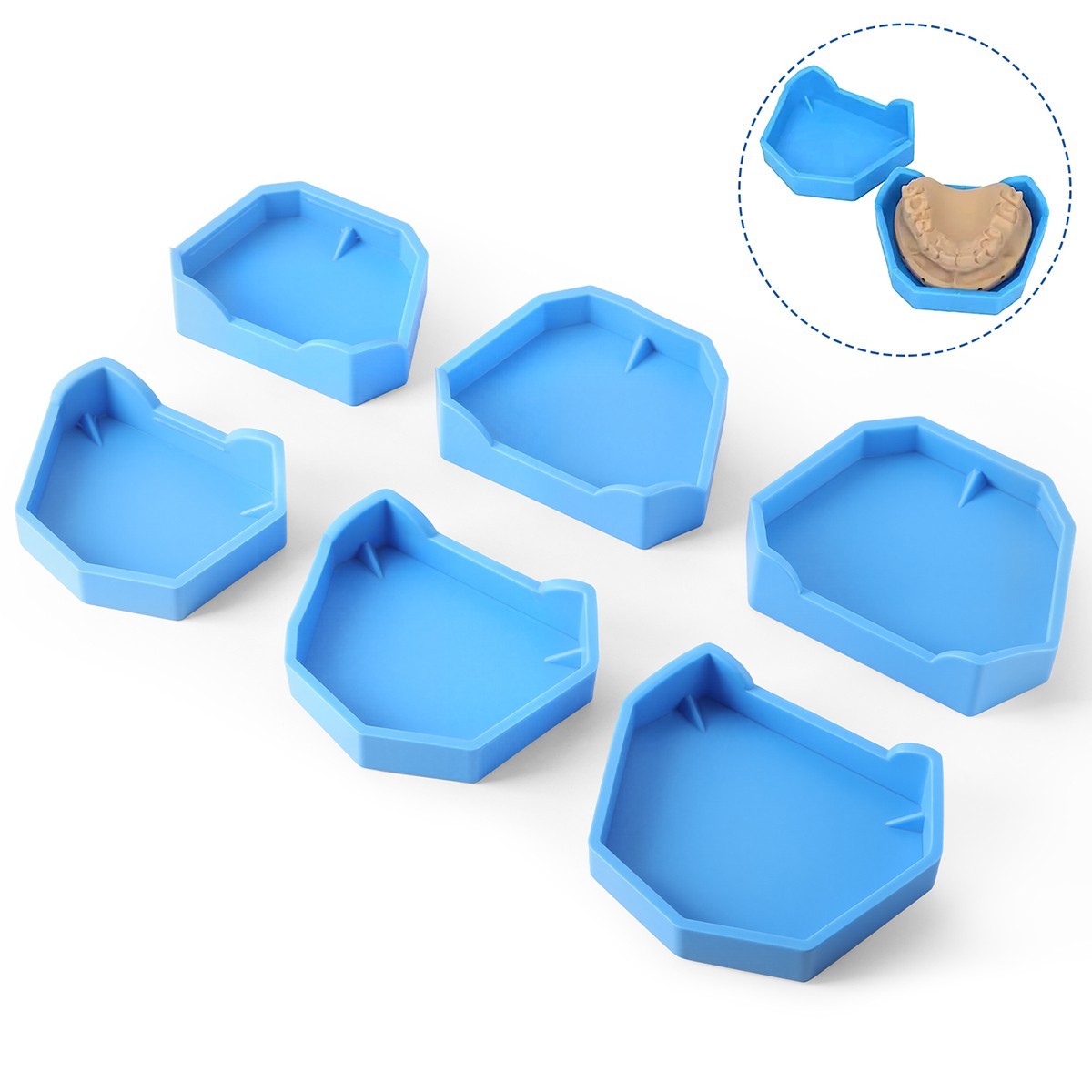 6pcs AZDENT Dental Lab Silicone Rubber Plaster Model Base Former Molds Tray