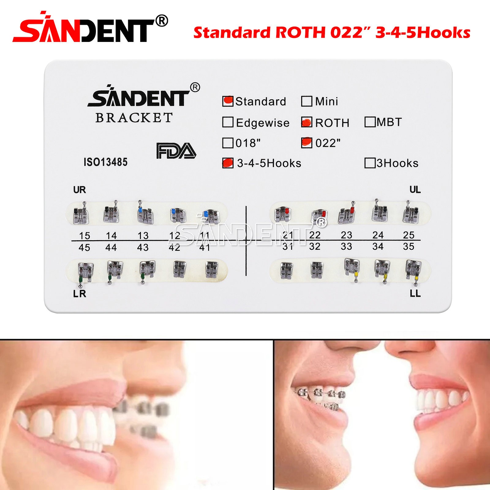 10 Packs Dental Orthodontic Brackets Metal Braces Standard Roth 022 Hooks 3-4-5