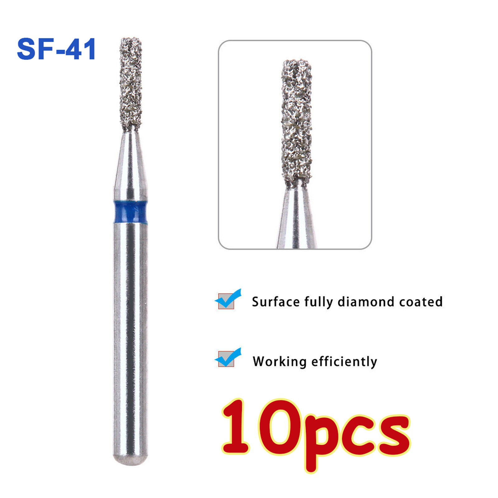 10 Pcs Dental Diamond Bur SF-41 High Speed Handpiece for Teeth Polishing