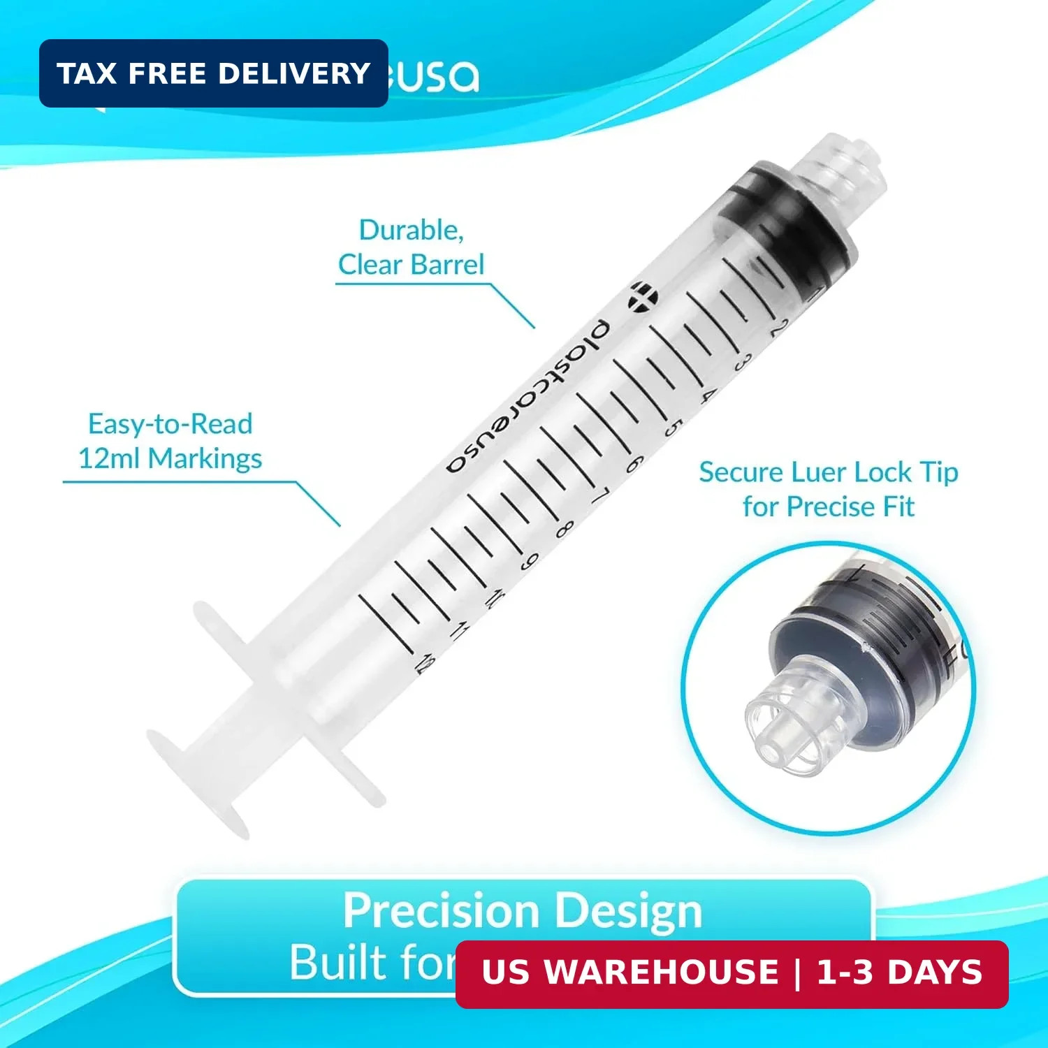 100 12ml Luer Lock Syringe without Needle, Disposable Luer Slip Tip Syringes – N