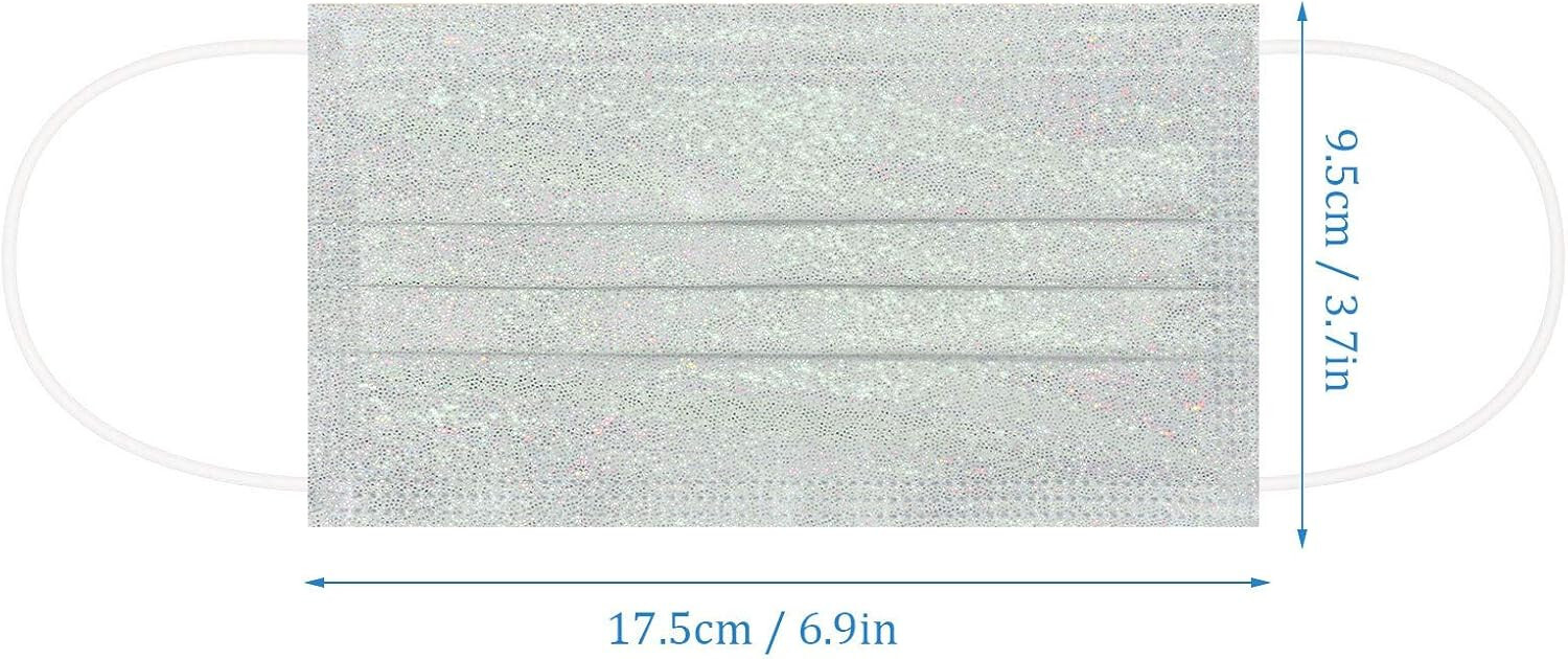 Sparkly Disposable Face Masks Glitter Print Design, 3 Ply Protective Face Mask