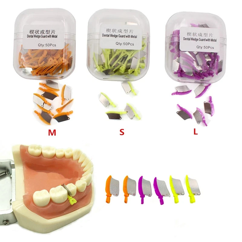 50 Pcs/Box Dental Interproximal Prep Matrix Fender Wedges Guard With Metal L/M/S