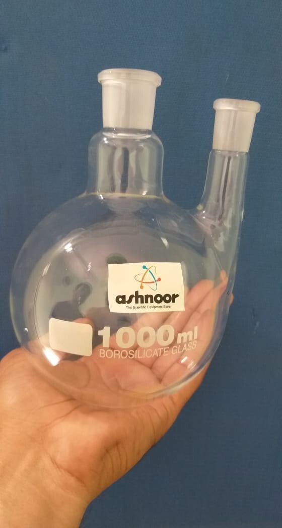 1000 ml.Borosilicate Flasks,Round Bottom,Two necks (Made in India)