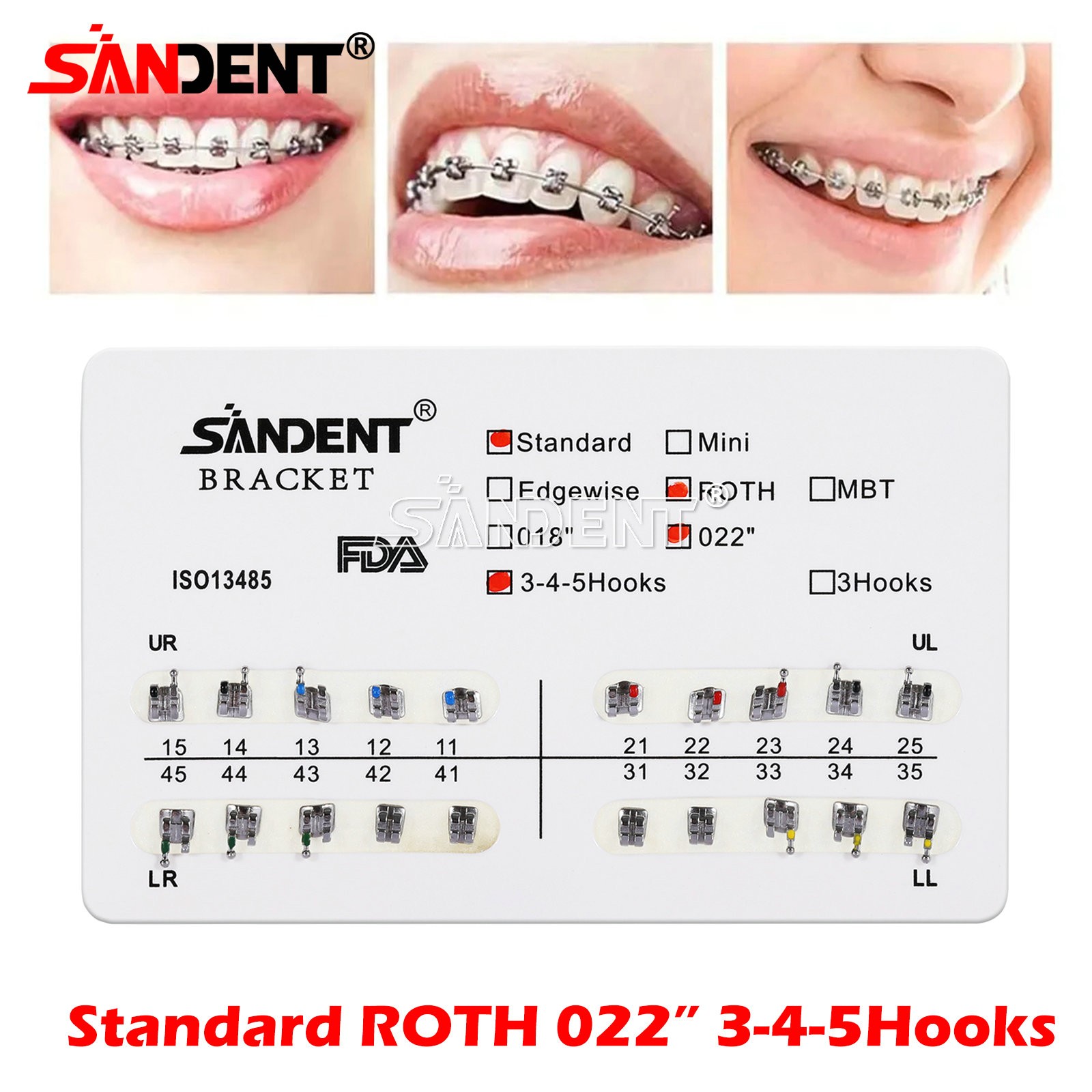 10 Packs Dental Orthodontic Brackets Metal Braces Standard Roth 022 Hooks 3-4-5