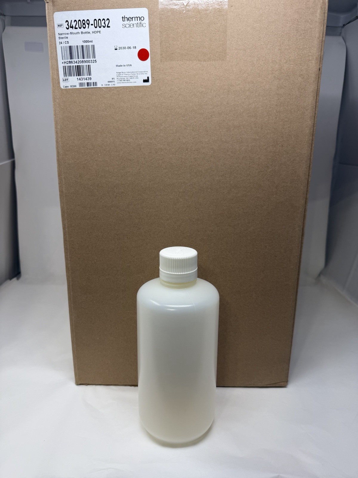 Thermo Scientific 342089-0032 HDPE Sterile Narrow-Mouth Bottle, 1000ml, 24/Case
