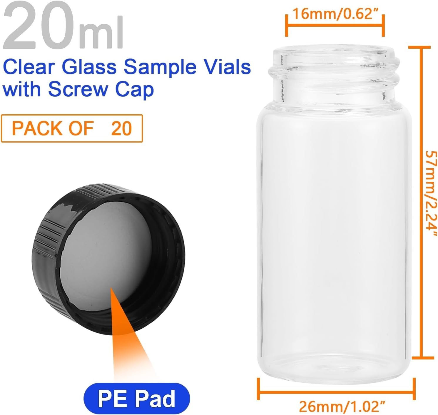 20-Pack Glass Vials for Essential Clear Bottles with Lids Vials with Screw caps