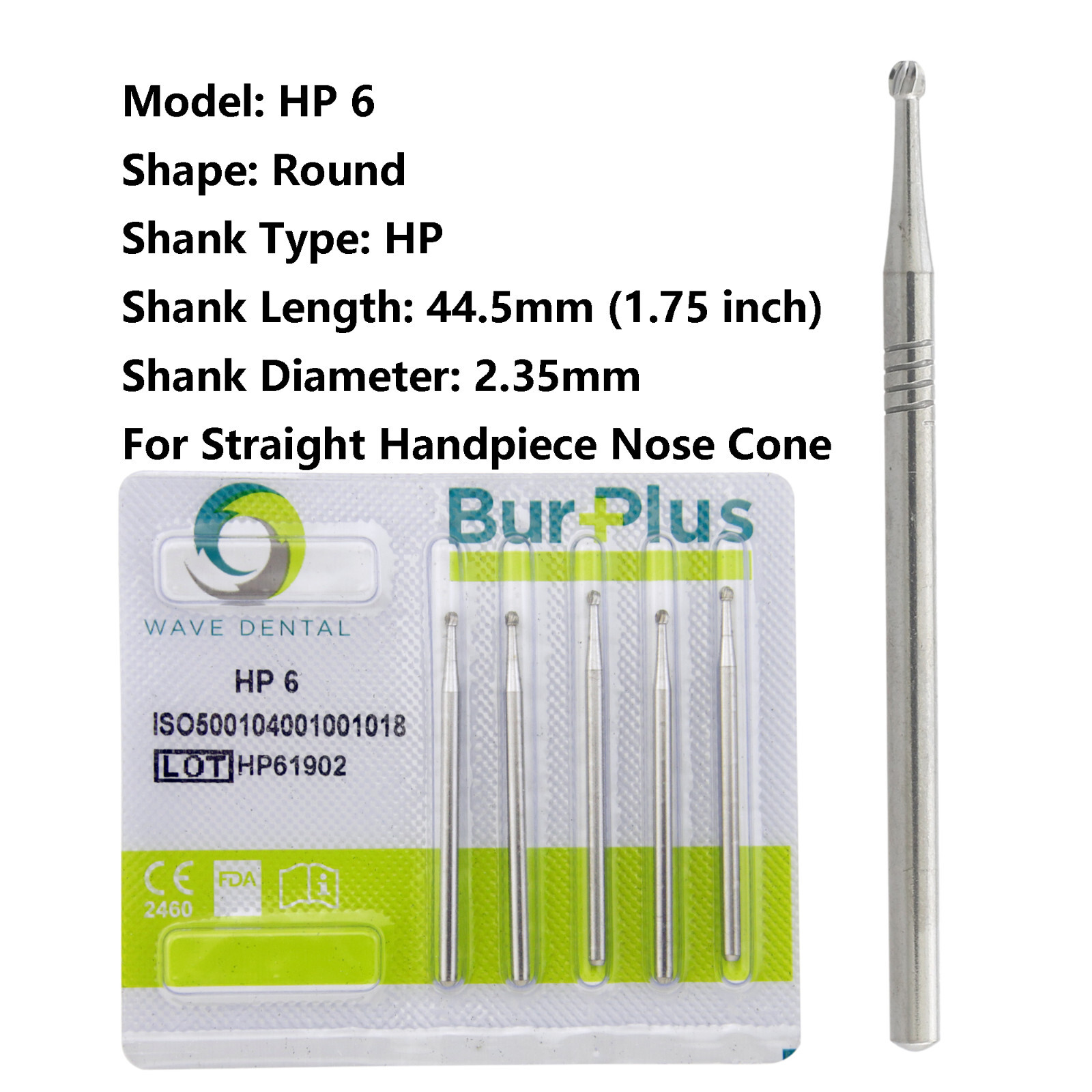 Wave Dental Round Surgical Burs Carbide for Straight Handpiece HP 1/4 2 3 4 5 6