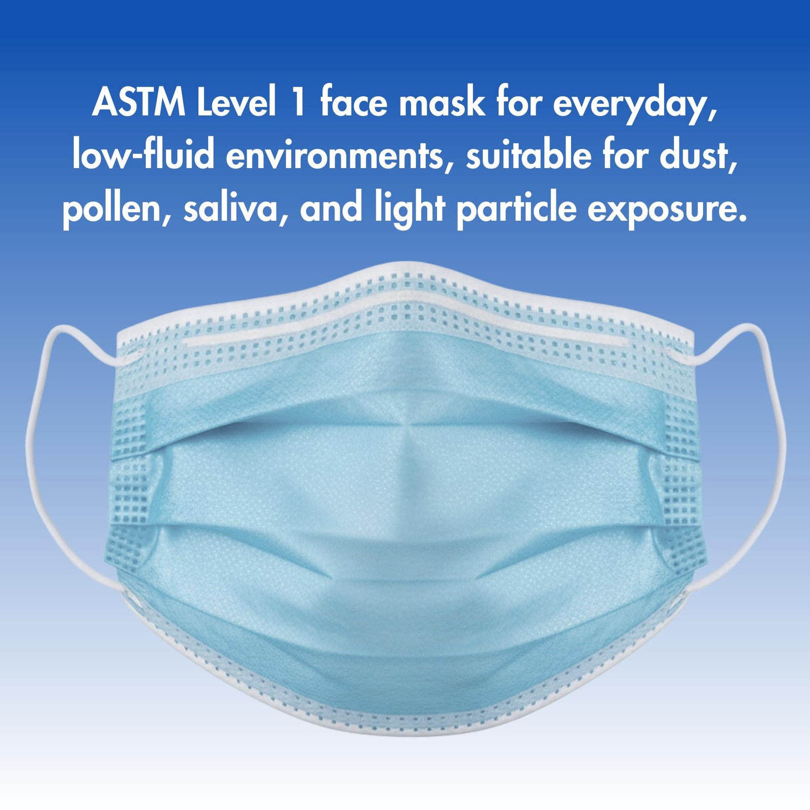 Criterion ASTM Level 1 Disposable Face Mask, Adult Size, Blue, 3-Ply, Fluid R…