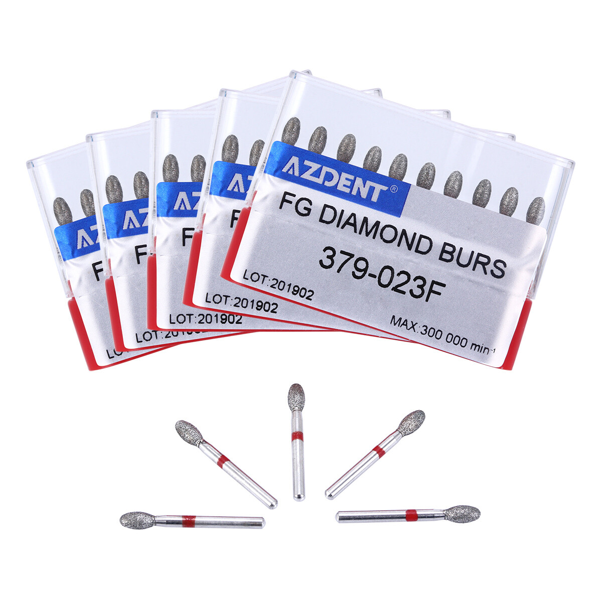 10Pcs/Pack Dental Dimond Burs Football #379-023F Fine Red Azdent