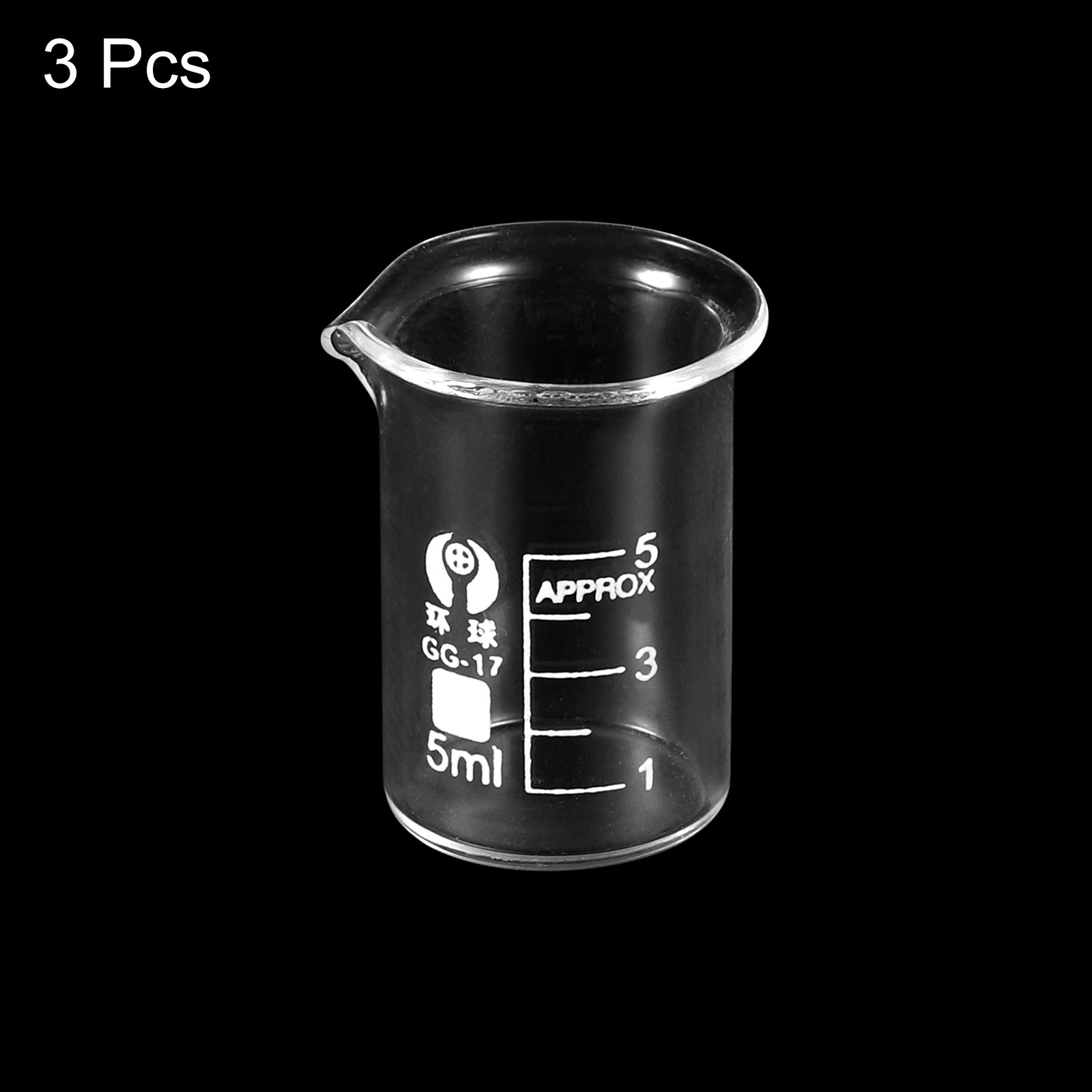 3 Pcs 5ml Low Form Glass Beaker 3.3 Glass Graduated Measuring Cups