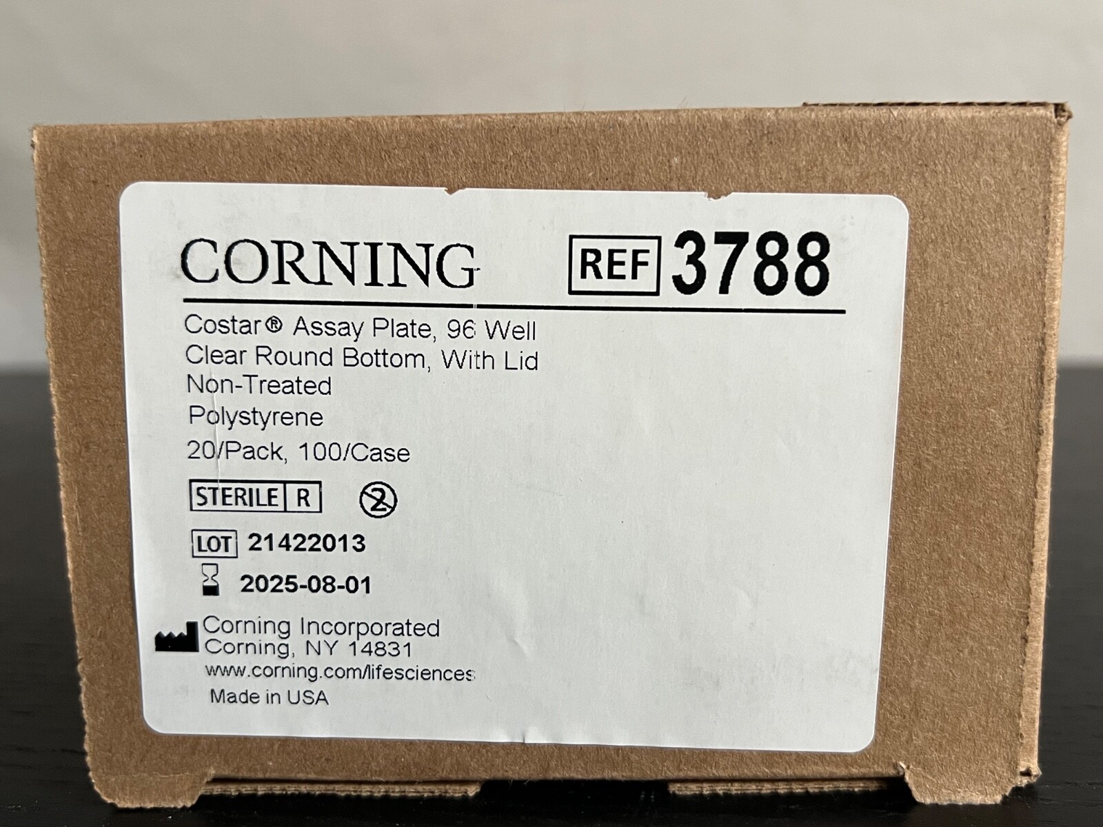 Corning 3788 Costar Assay Plate 96 Well Clear Round Bottom w/Lid NEW 20/box