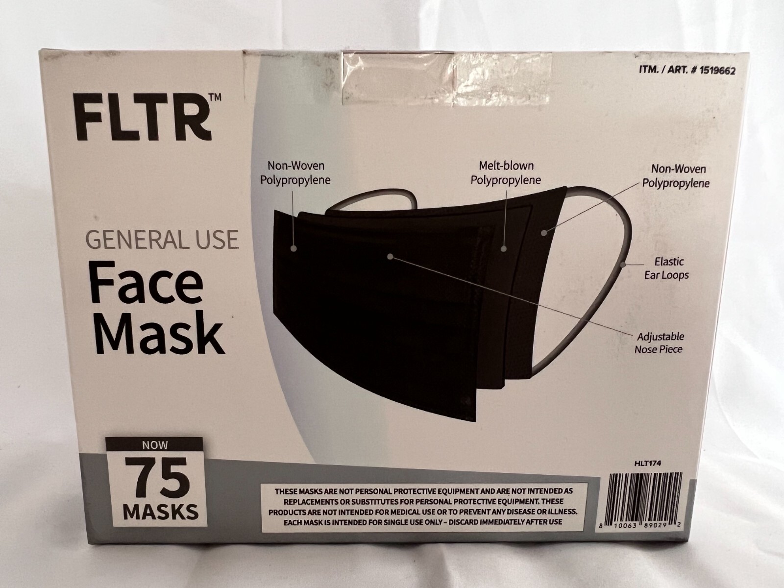 New FLTR 3 Layer Adjustable Disposable Face Mask 375 Count Black – 5 Boxes SAVE