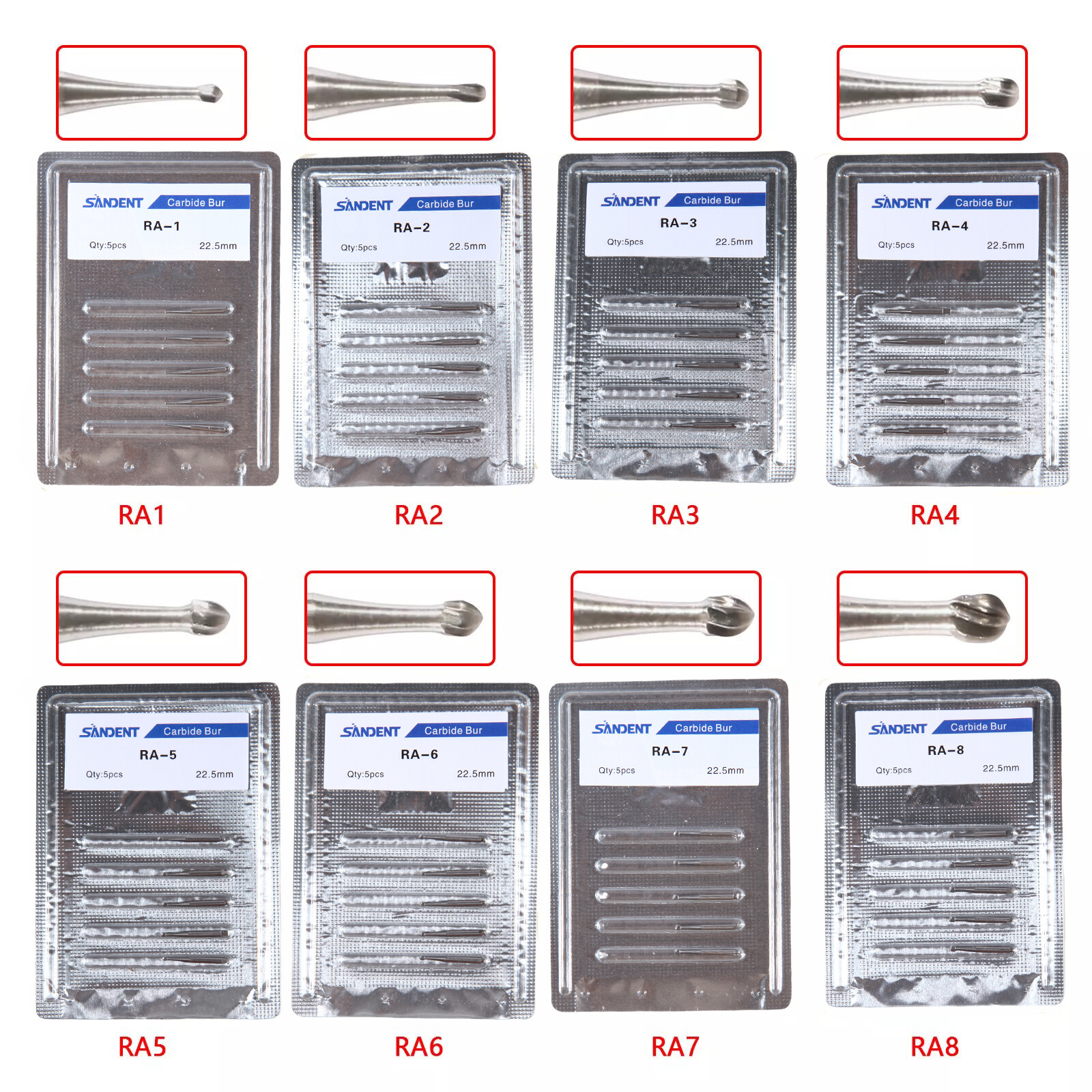 5Pcs/Pack Dental Round Carbide Bur For Slow Low Speed Latch Type RA1-RA8 SANDENT