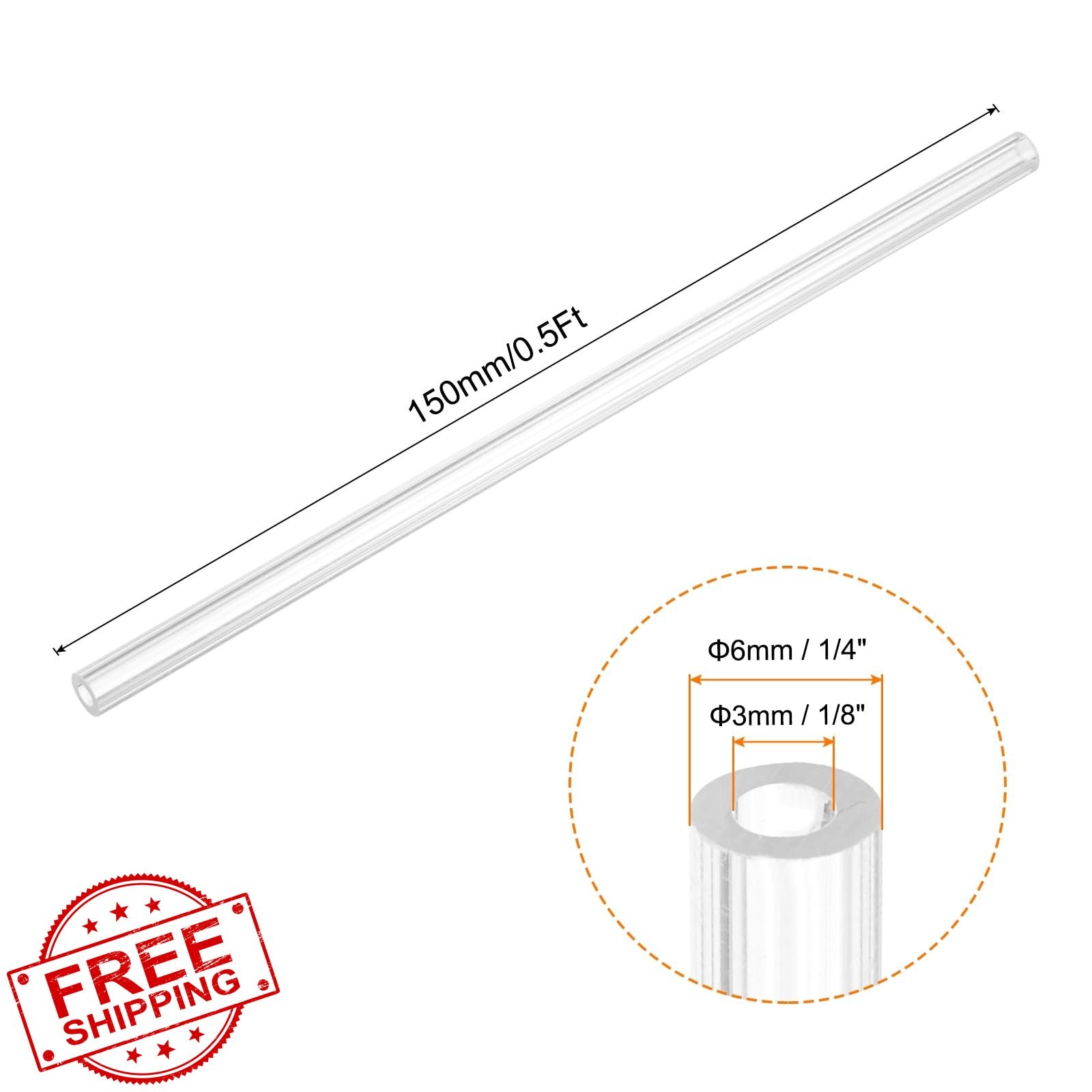 uxcell Clear Rigid Tubing 3mm x 6mm x 150mm Plastic