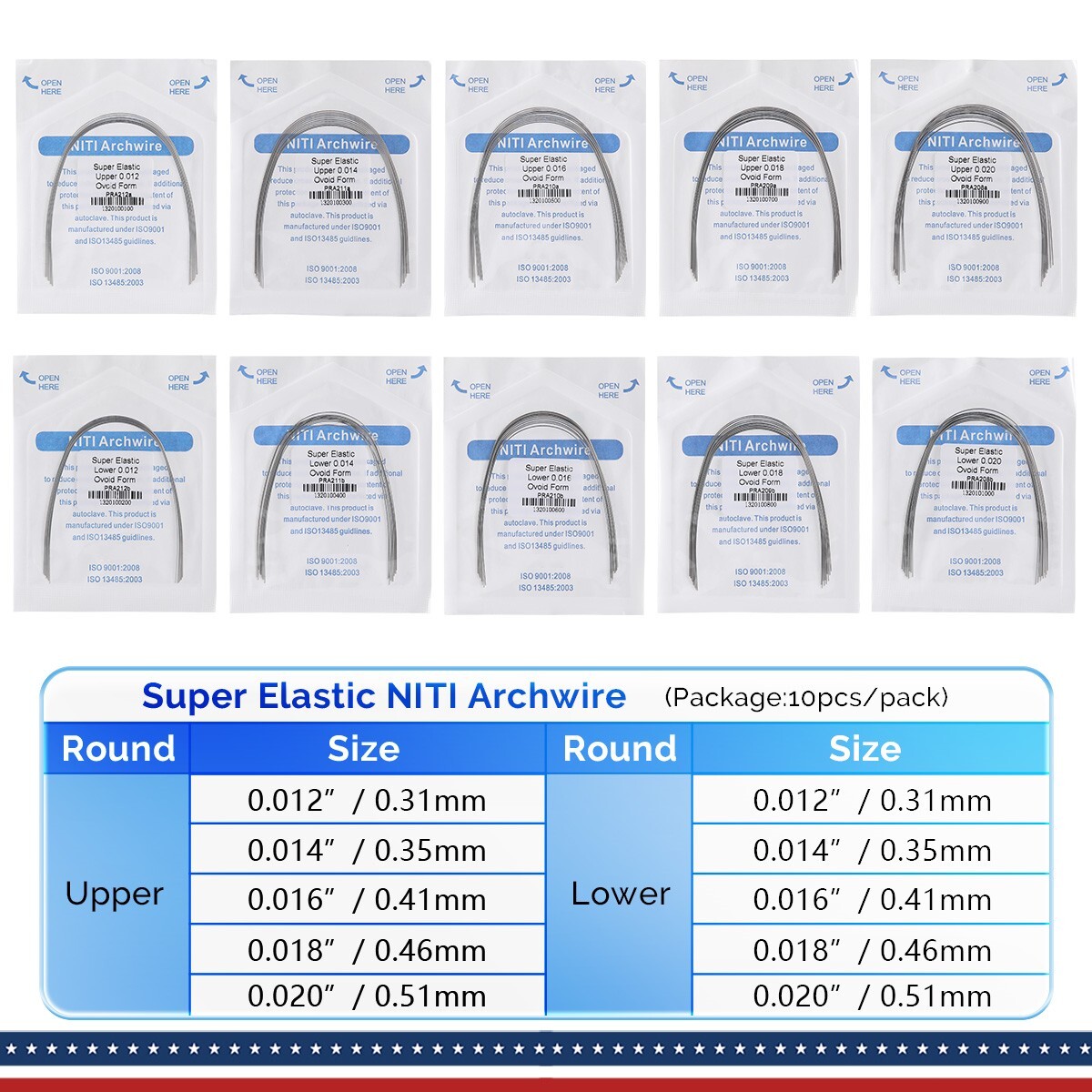 AZDENT Dental Orthodontic Super Elastic Arch Wires Round Niti/Stainless Steel