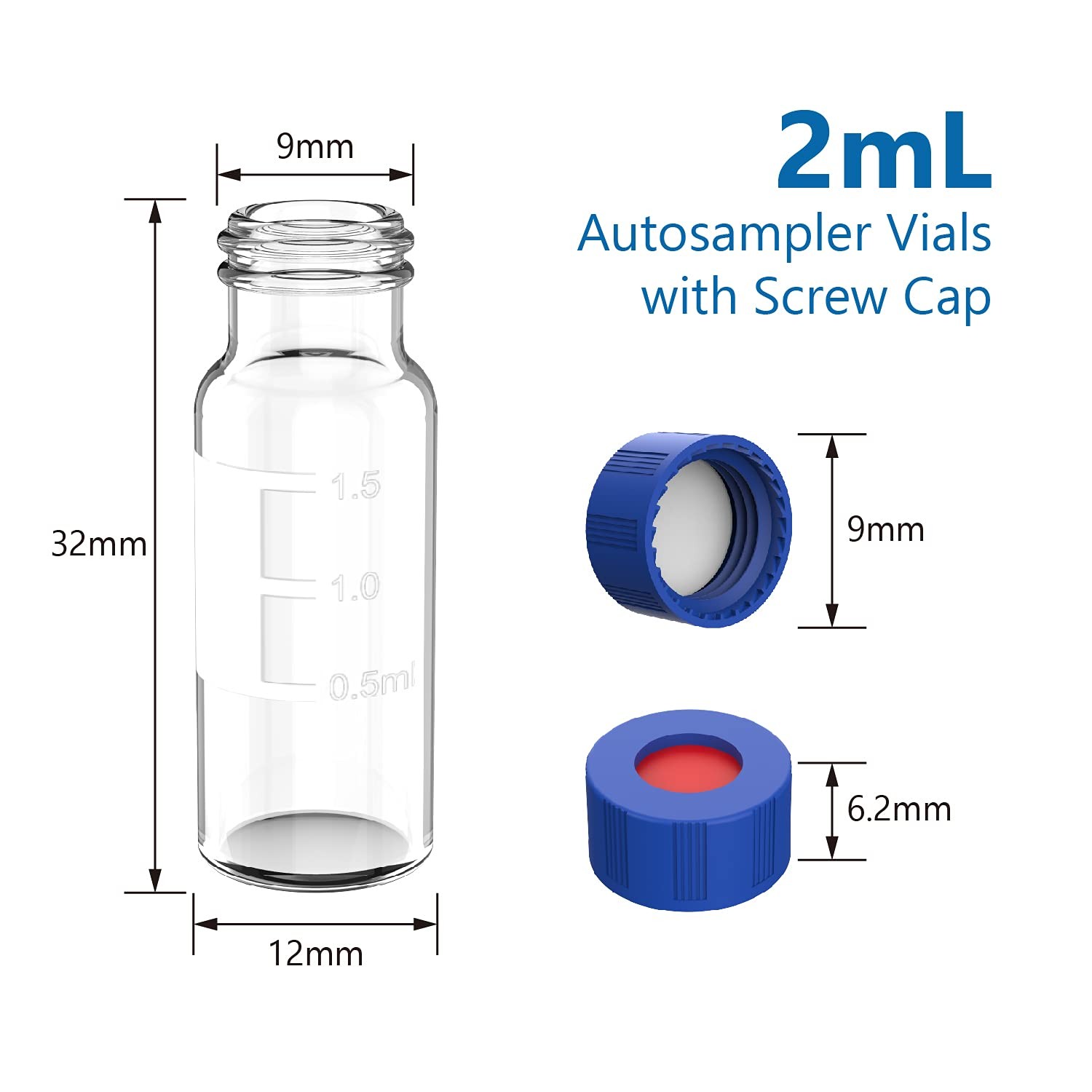 1000pcs 2mL Autosampler Vials Glass Vials HPLC Lab Vial 9-425 with Screw Cap Kit