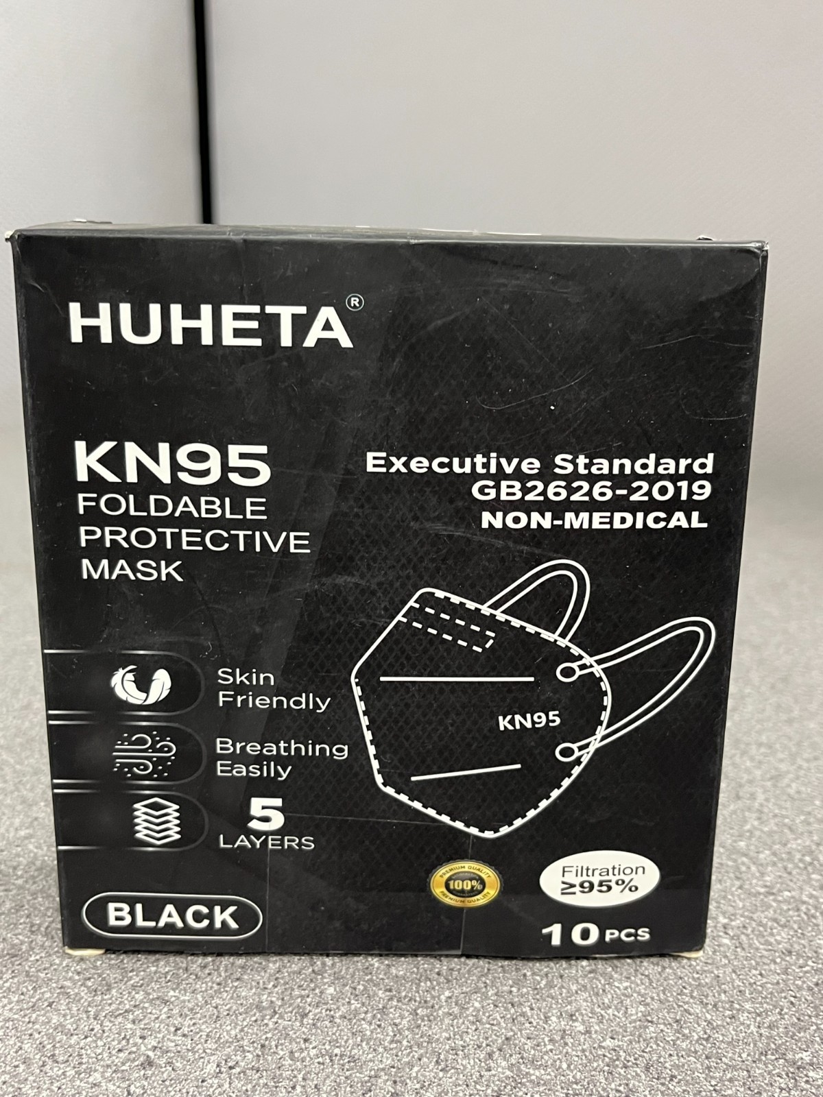 HUHETA KN95 Face Mask 10 Pack, 5-Ply Safety Mask, Filter Efficiency Over 95%