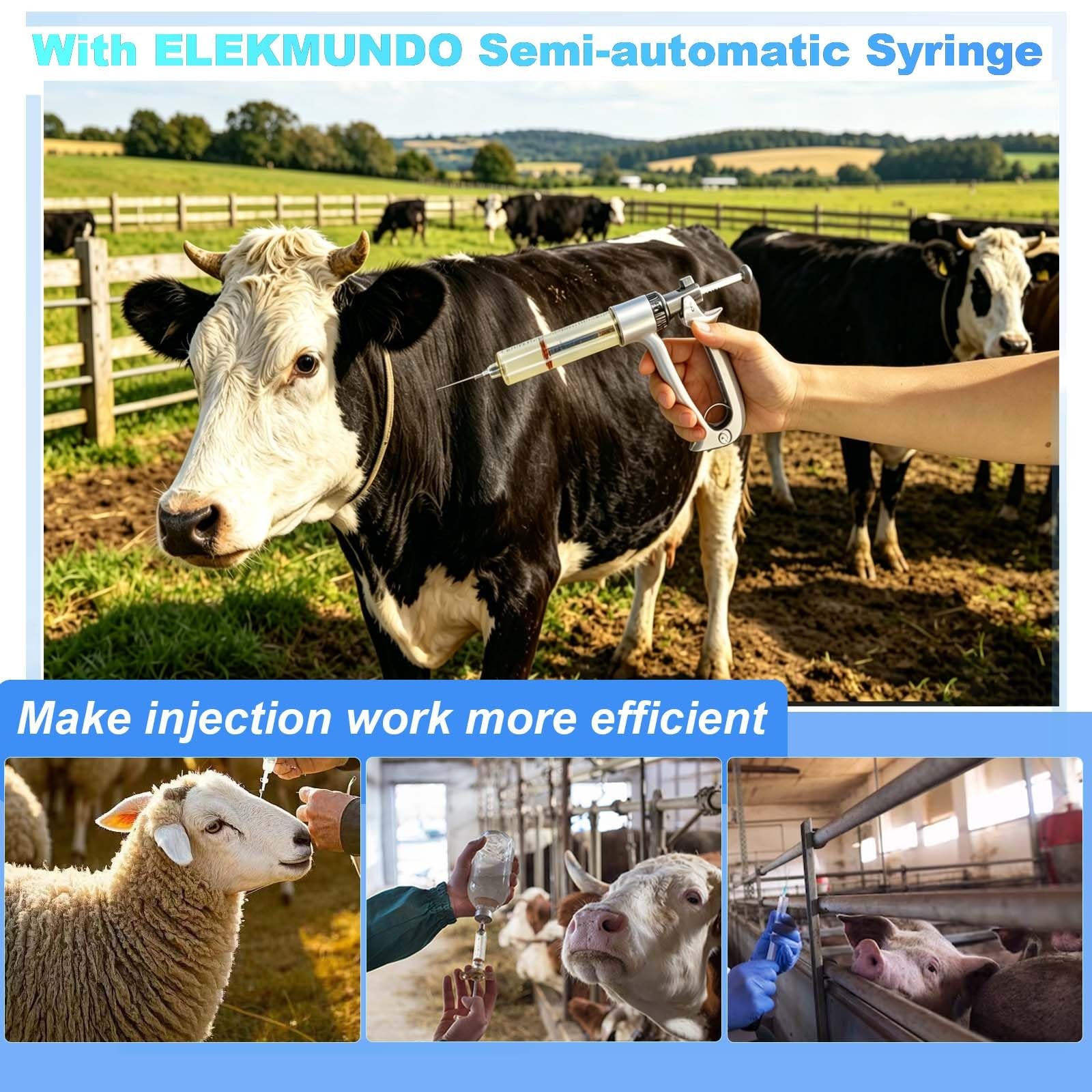 50ML Semi Automatic Livestock Syringe, 5 Gears Adjustable Continuous Repeating L