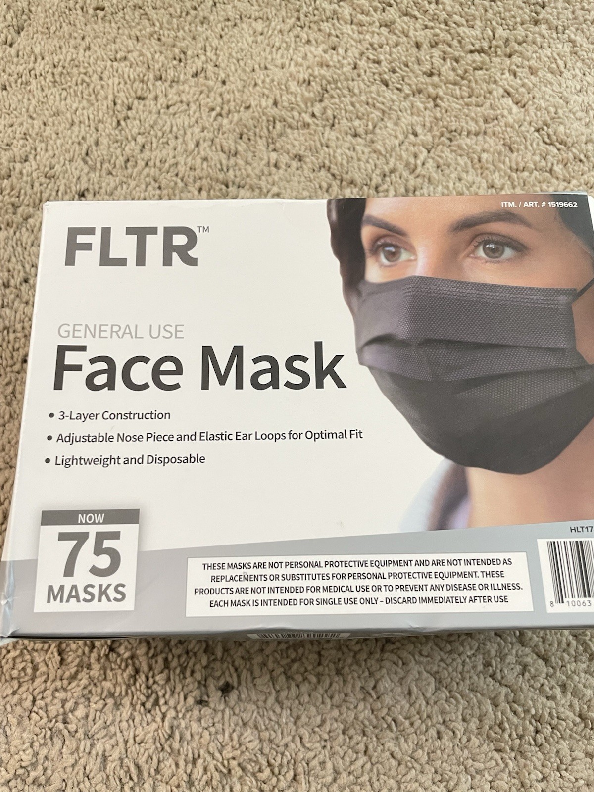 FLTR General Use Face Mask, Black, 75 count (75), 75 Count (Pack of 1) , B