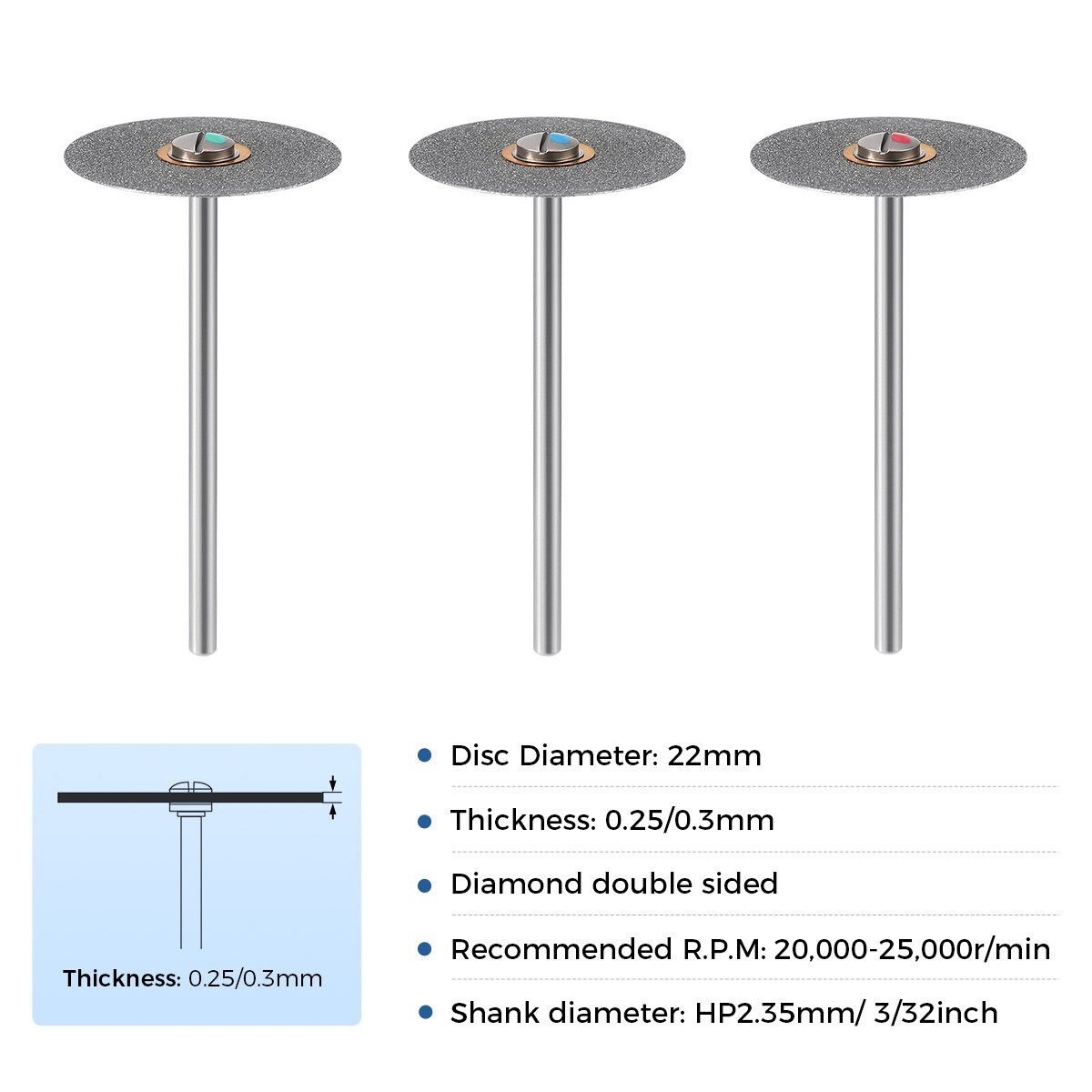 Dental Sintered Diamond Disc Coarse/Medium/Fine HP2.35mm/ 3/32inch For Handpiece