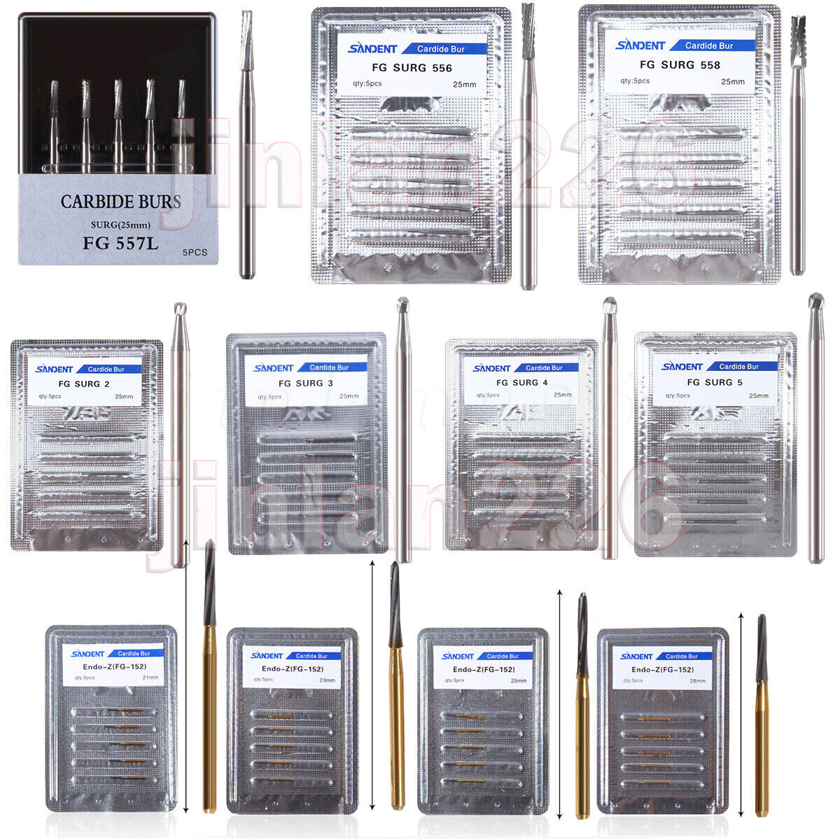 5pcs Dental Surgical Bur Long 557L 702L 701 558 556 Carbide Burr 25mm High Speed