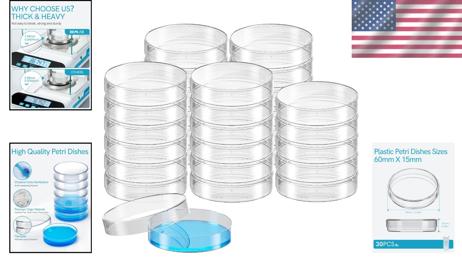 Thickened Sterile Petri Dish Set – 30 Pack 60x15mm for Mycology & Experiments